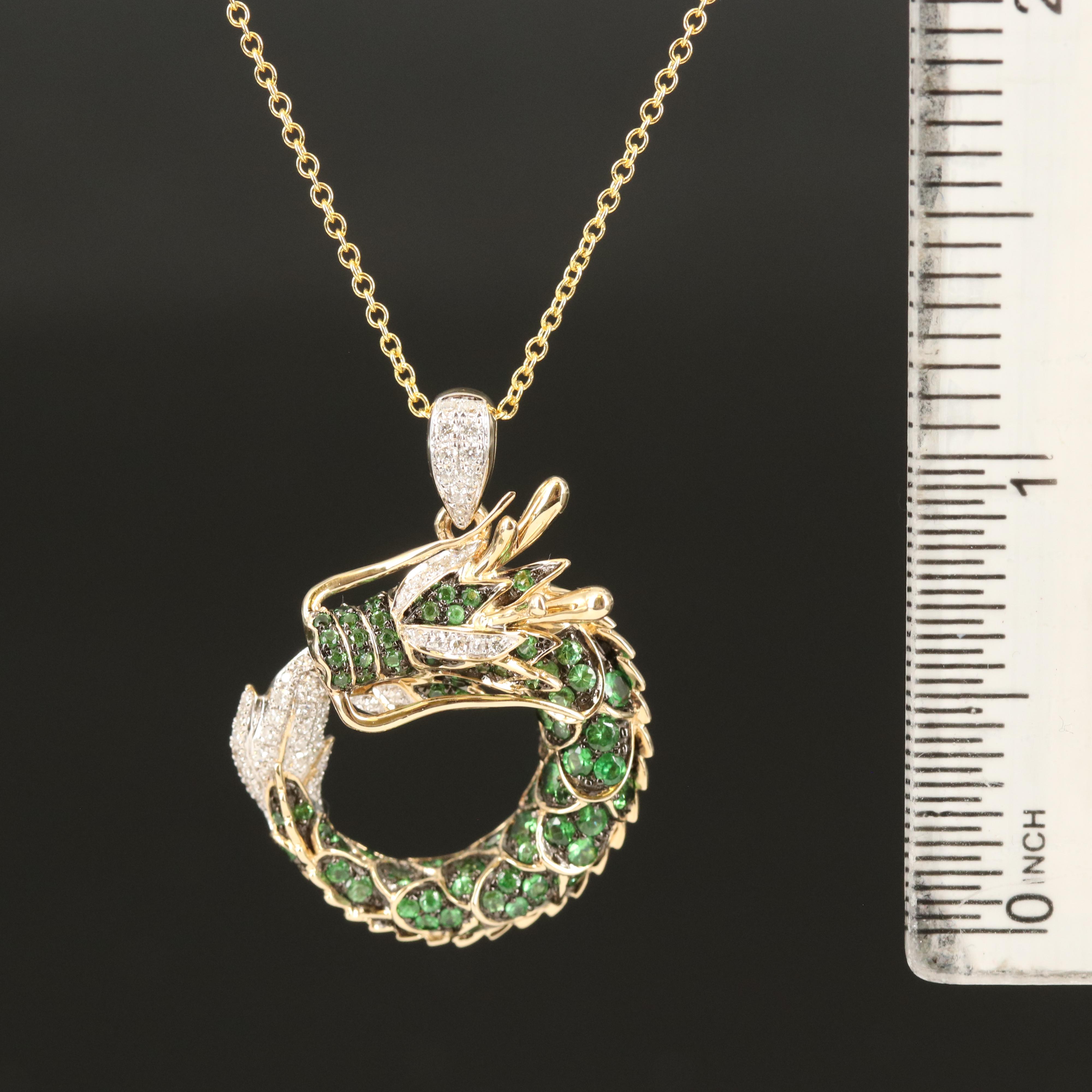 EFFY 14K 0.19 CTW Diamond and Tsavorite Dragon Pendant Necklace
