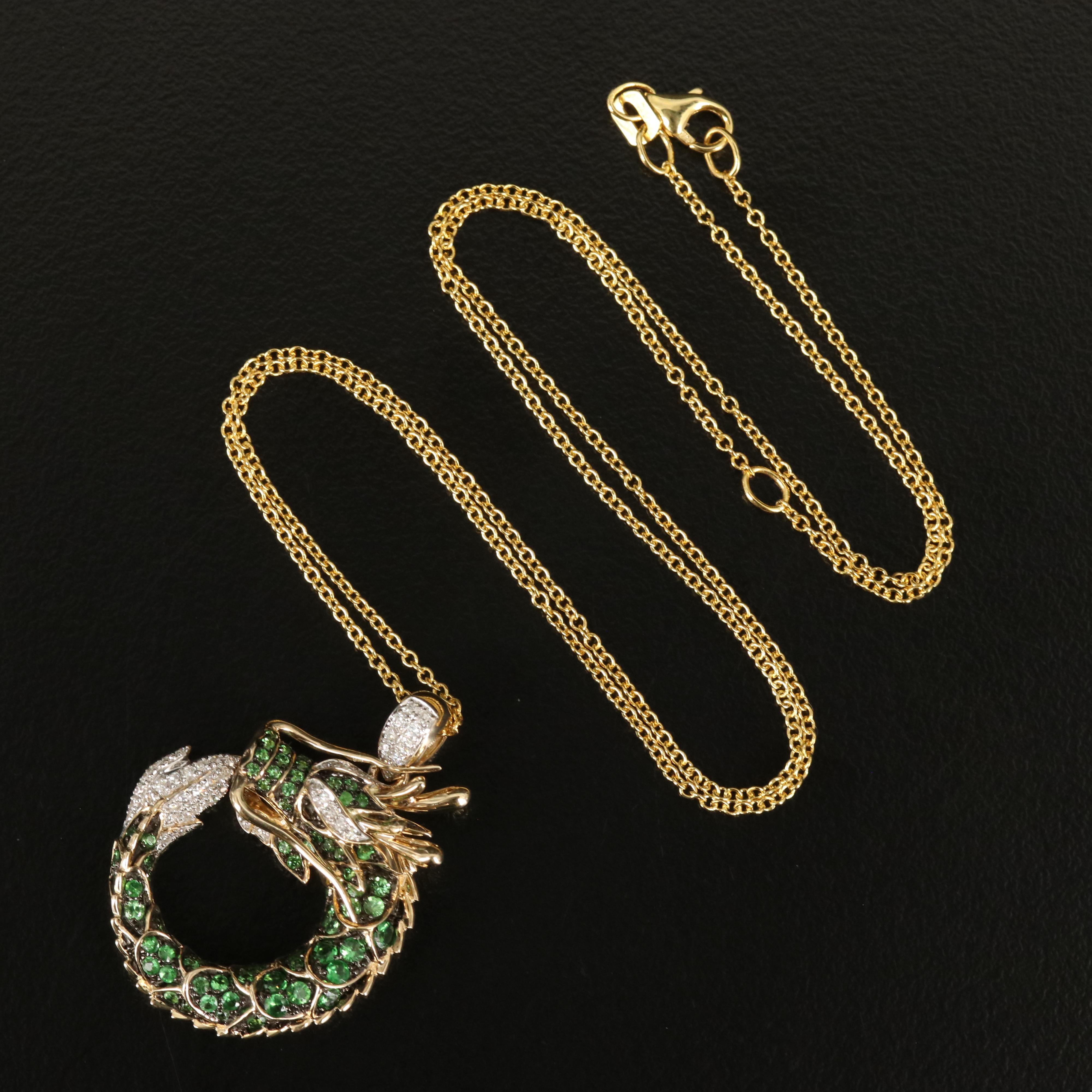 EFFY 14K 0.19 CTW Diamond and Tsavorite Dragon Pendant Necklace