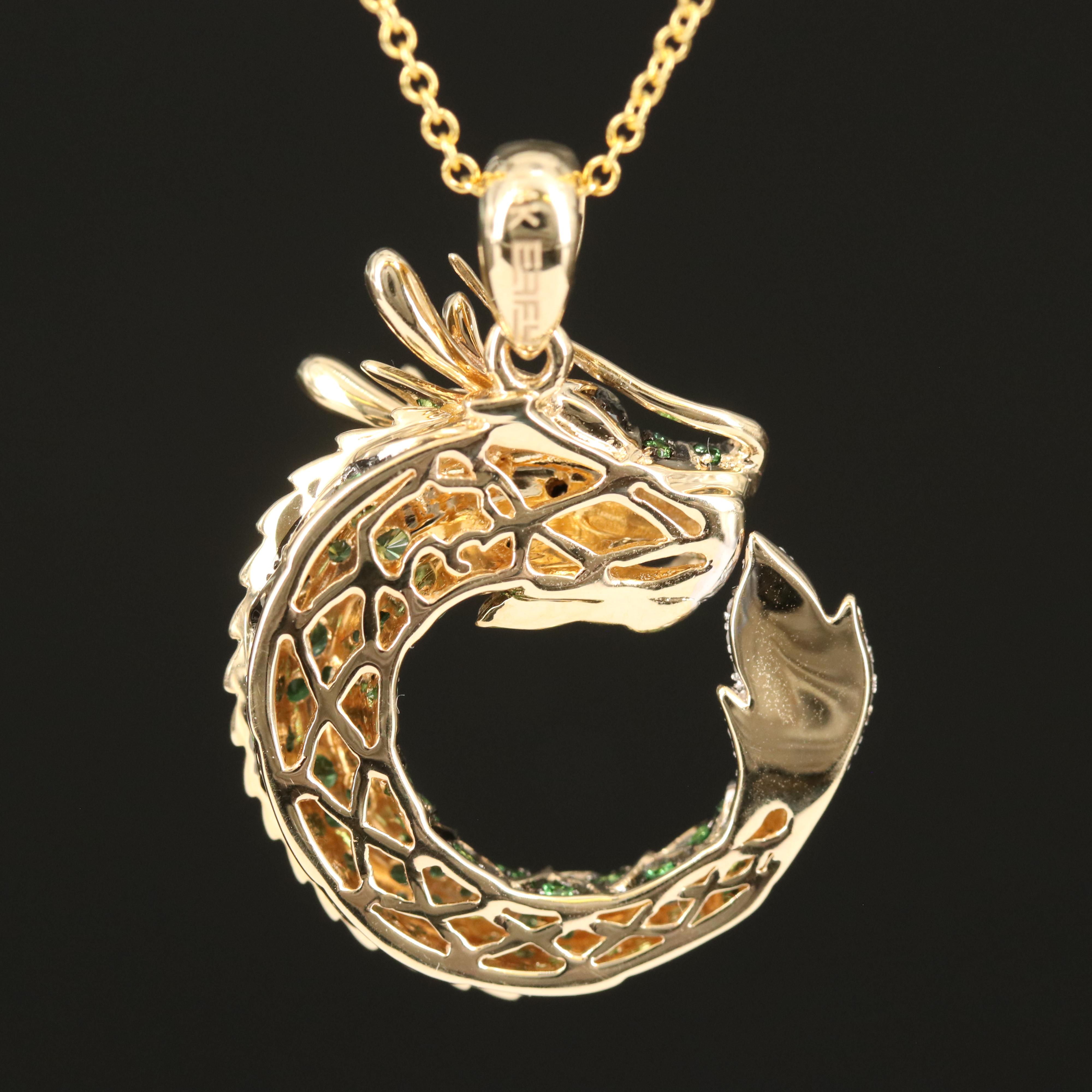 EFFY 14K 0.19 CTW Diamond and Tsavorite Dragon Pendant Necklace