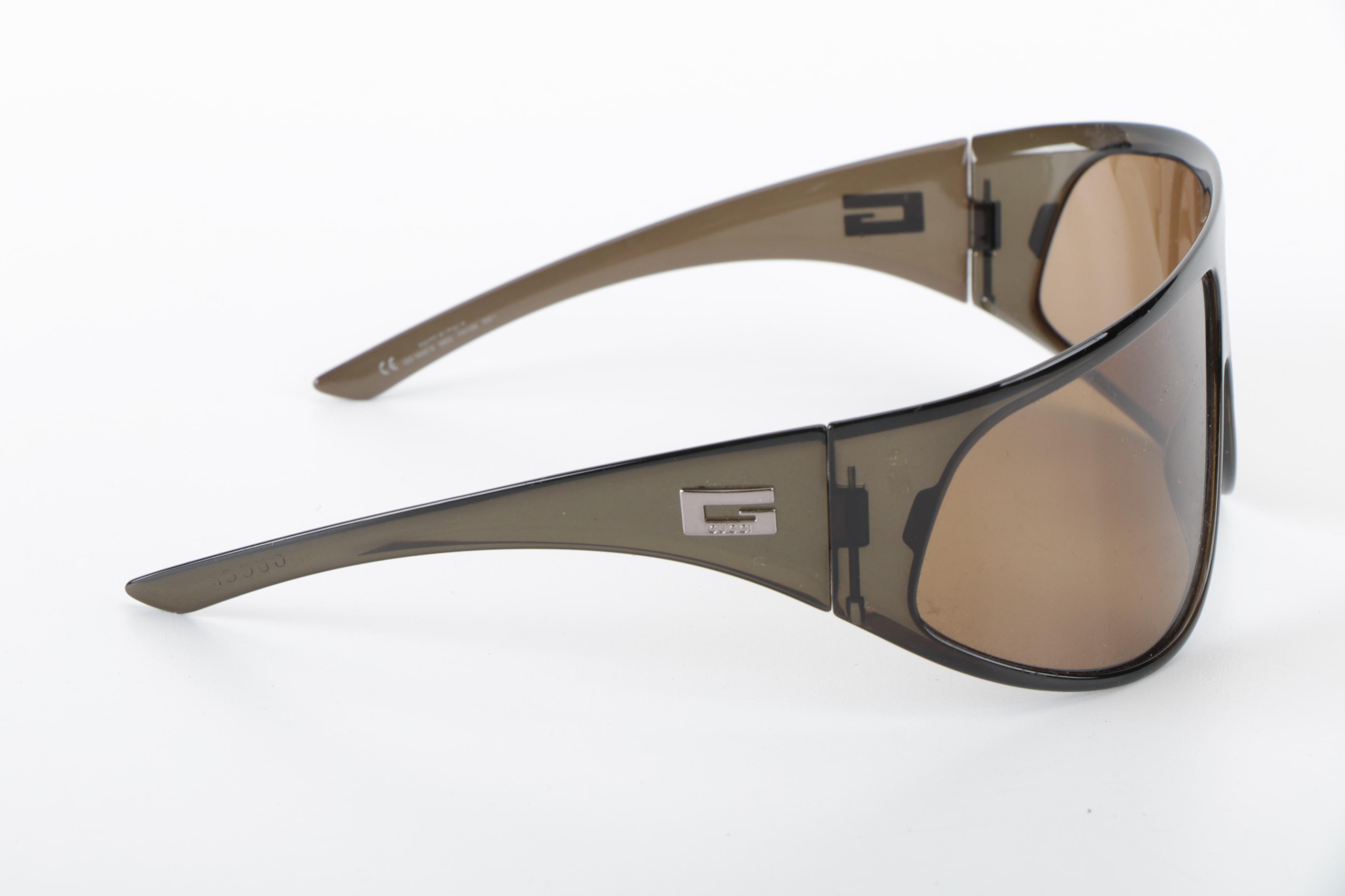 Gucci GG 1498/S Olive Brown Shield Sunglasses with Case