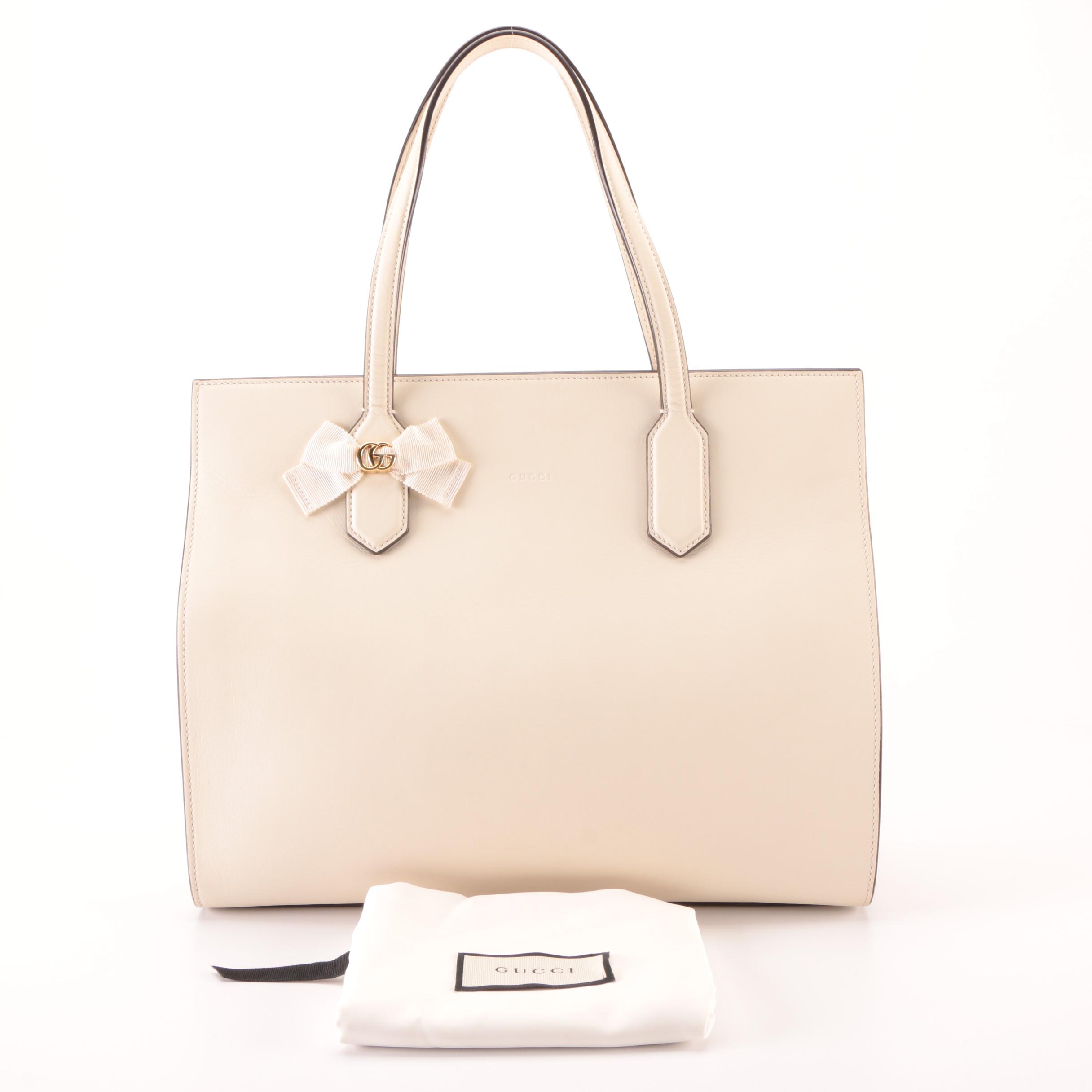 Gucci Japan Exclusive Marmont Ribbon Tote in White Leather