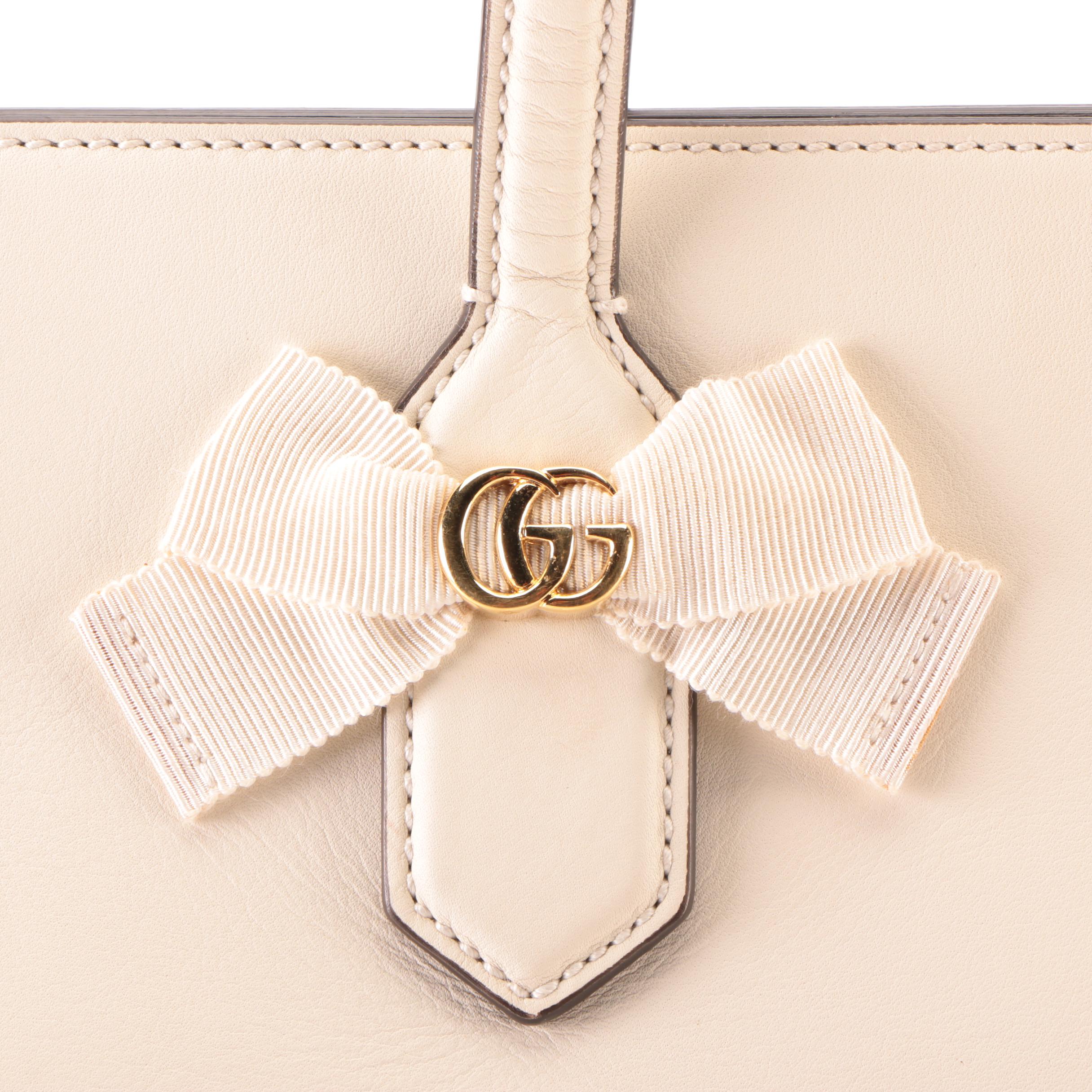 Gucci Japan Exclusive Marmont Ribbon Tote in White Leather