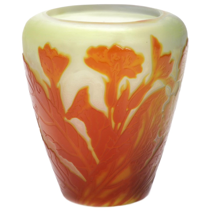 Emile Gallé Art Nouveau French Cameo Glass Vase, 1920s