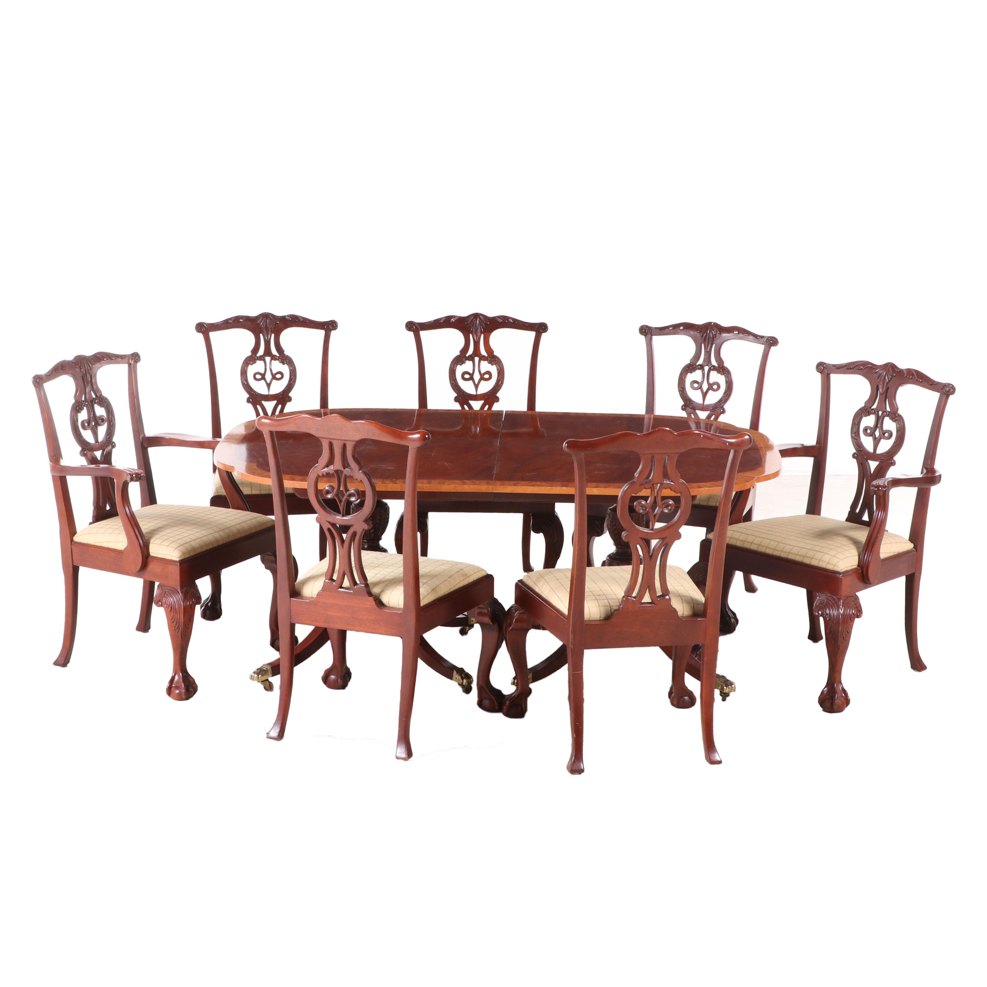 Baker "Historic Charleston" Mahogany Dining Table and Chippendale Style Chairs
