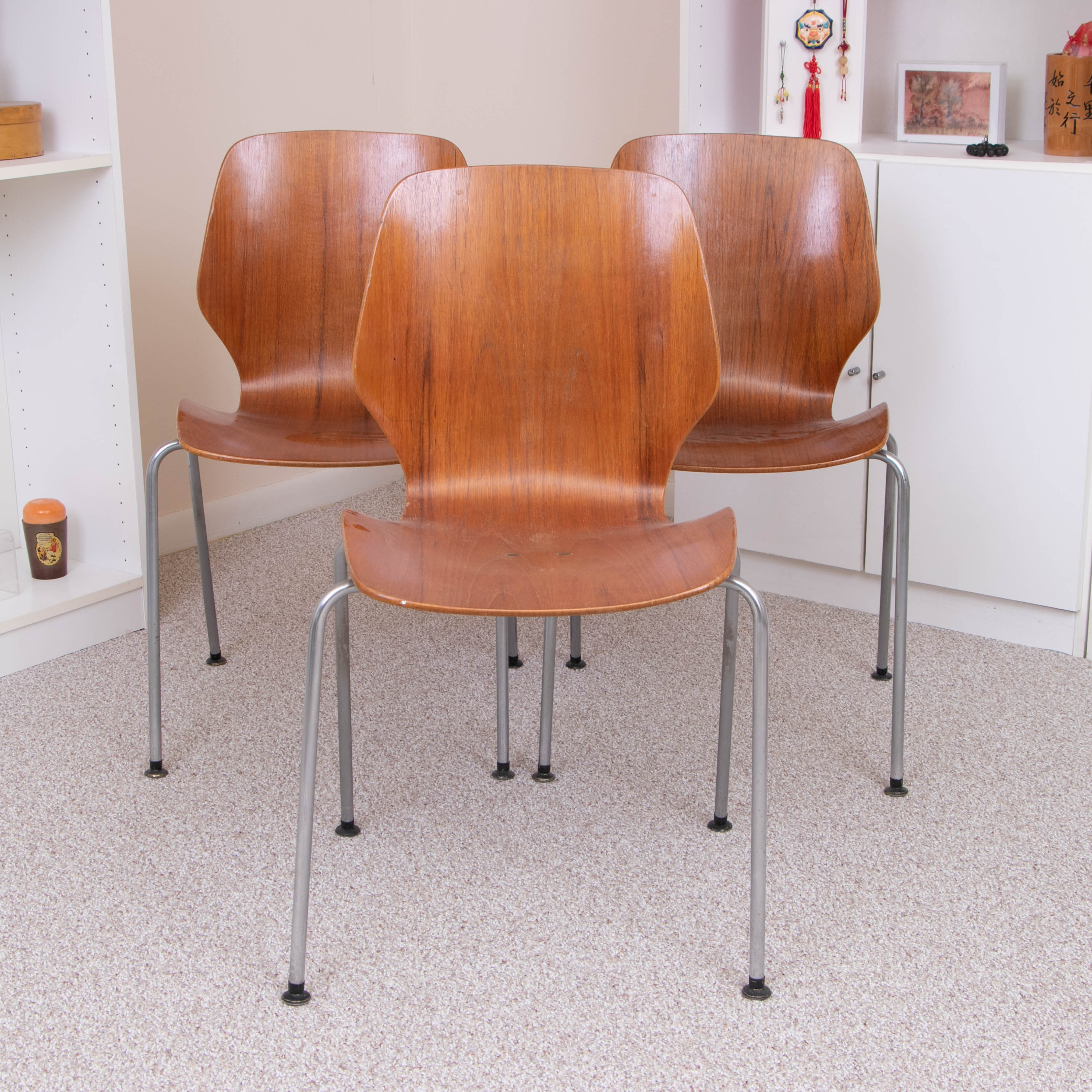 Øyvind Iversen for Møre Lenestolfabrikk Teak Plywood "Scala" Side Chairs, 1950s