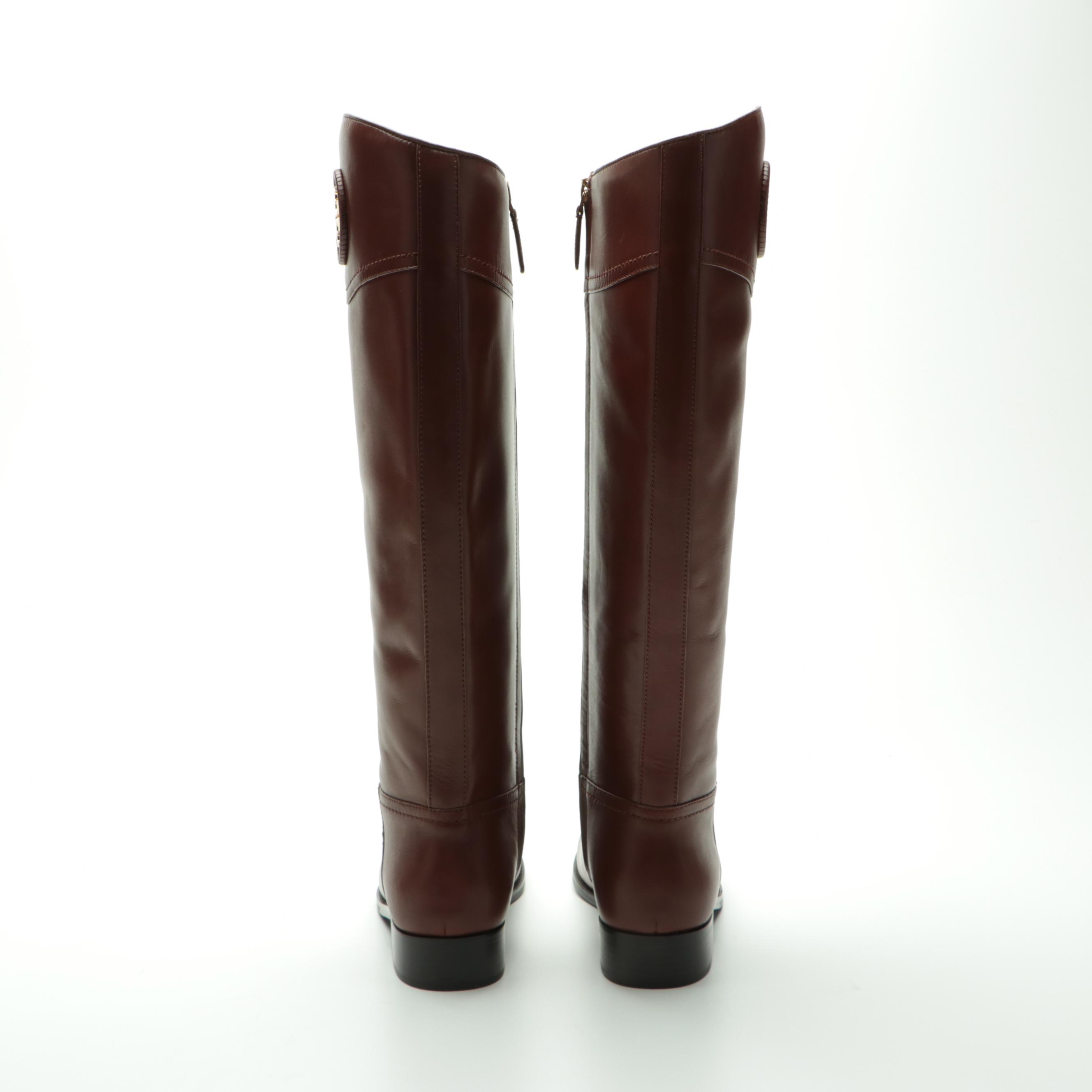 Tory Burch Ashlynn Riding Boots in Almond Venus Leather with Box