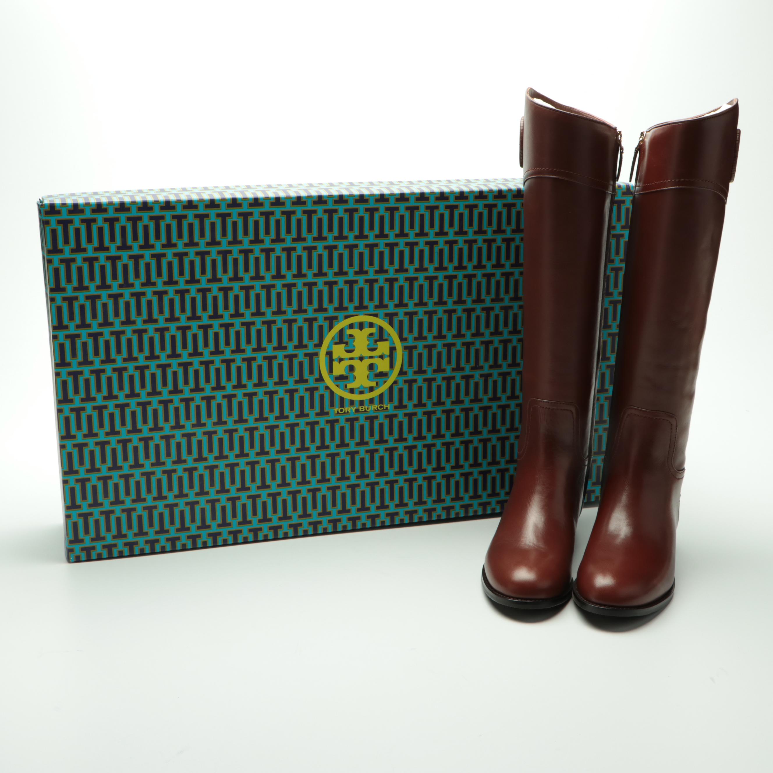 Tory Burch Ashlynn Riding Boots in Almond Venus Leather with Box