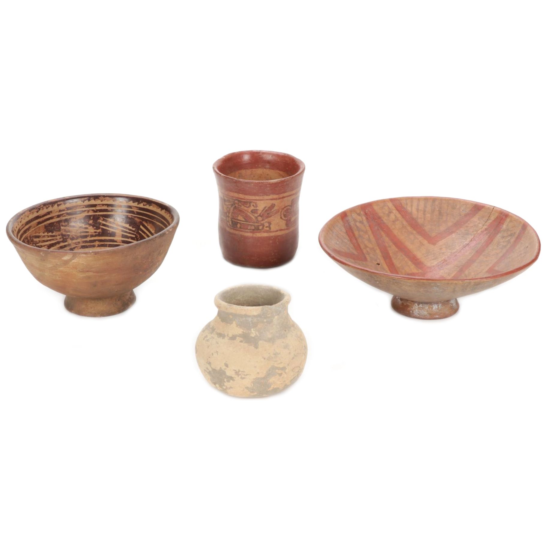 Pre-Columbian Mayan Polychrome Pottery Vessels