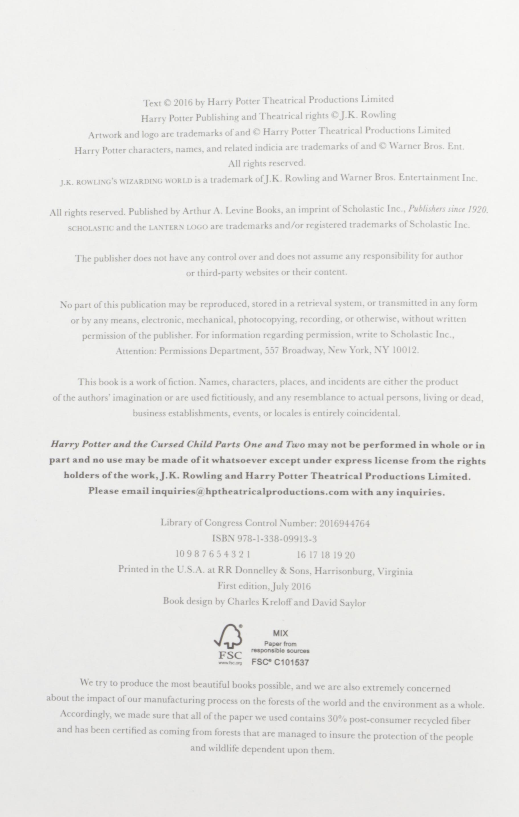 First American Edition "Harry Potter" Complete Series with "The Cursed Child"