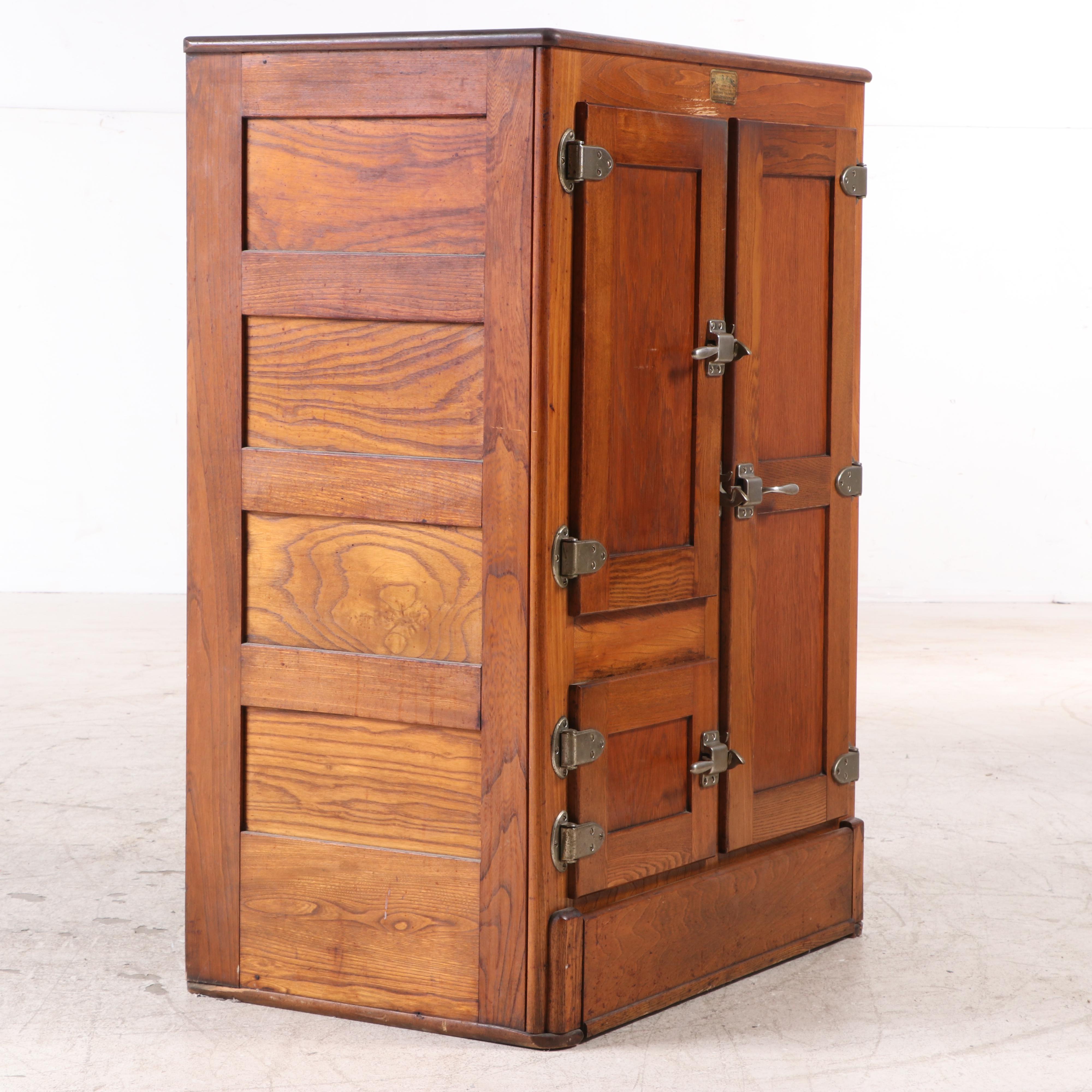 Leonard Refrigerator Co. "Polar King" Paneled Oak Three-Door Ice Box