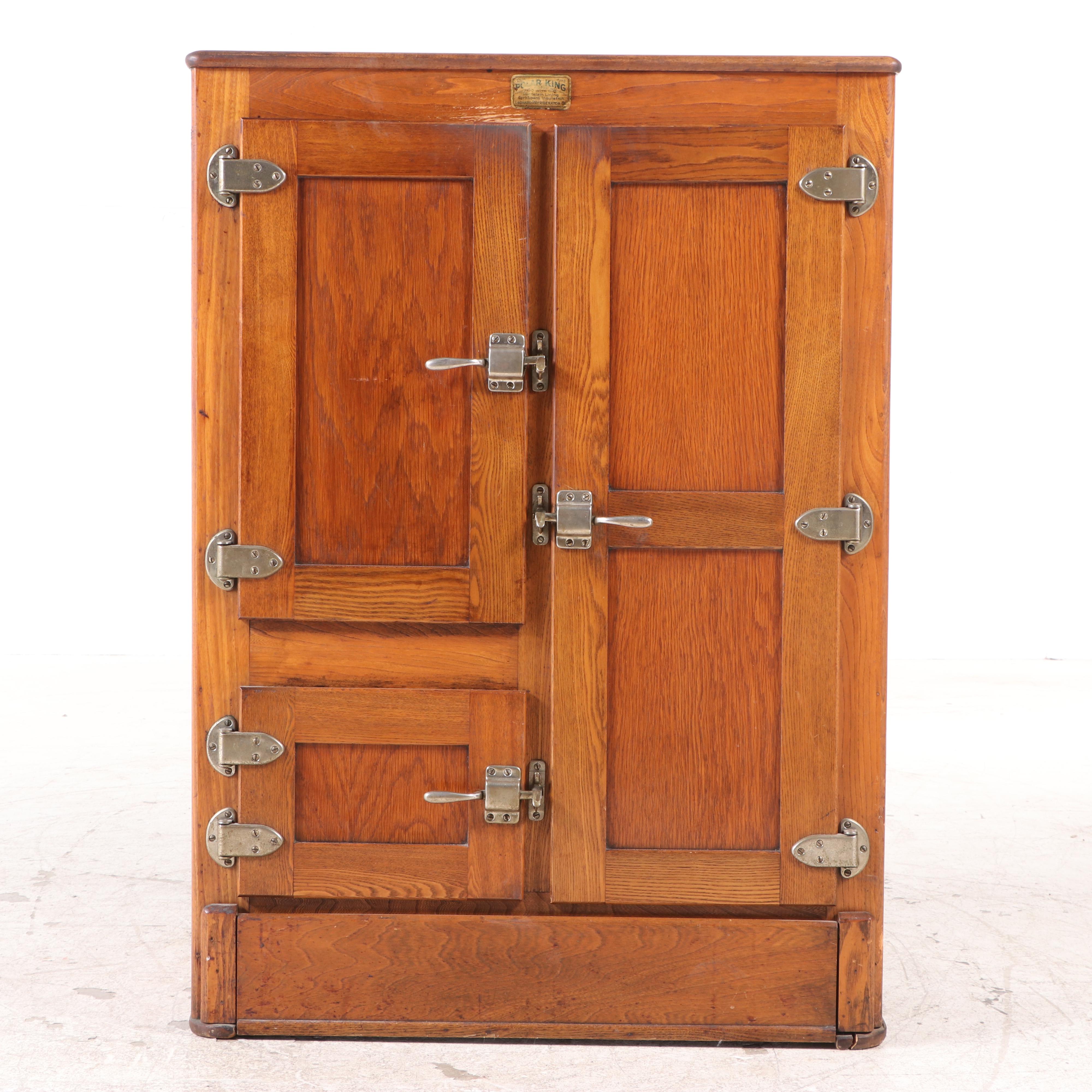 Leonard Refrigerator Co. "Polar King" Paneled Oak Three-Door Ice Box