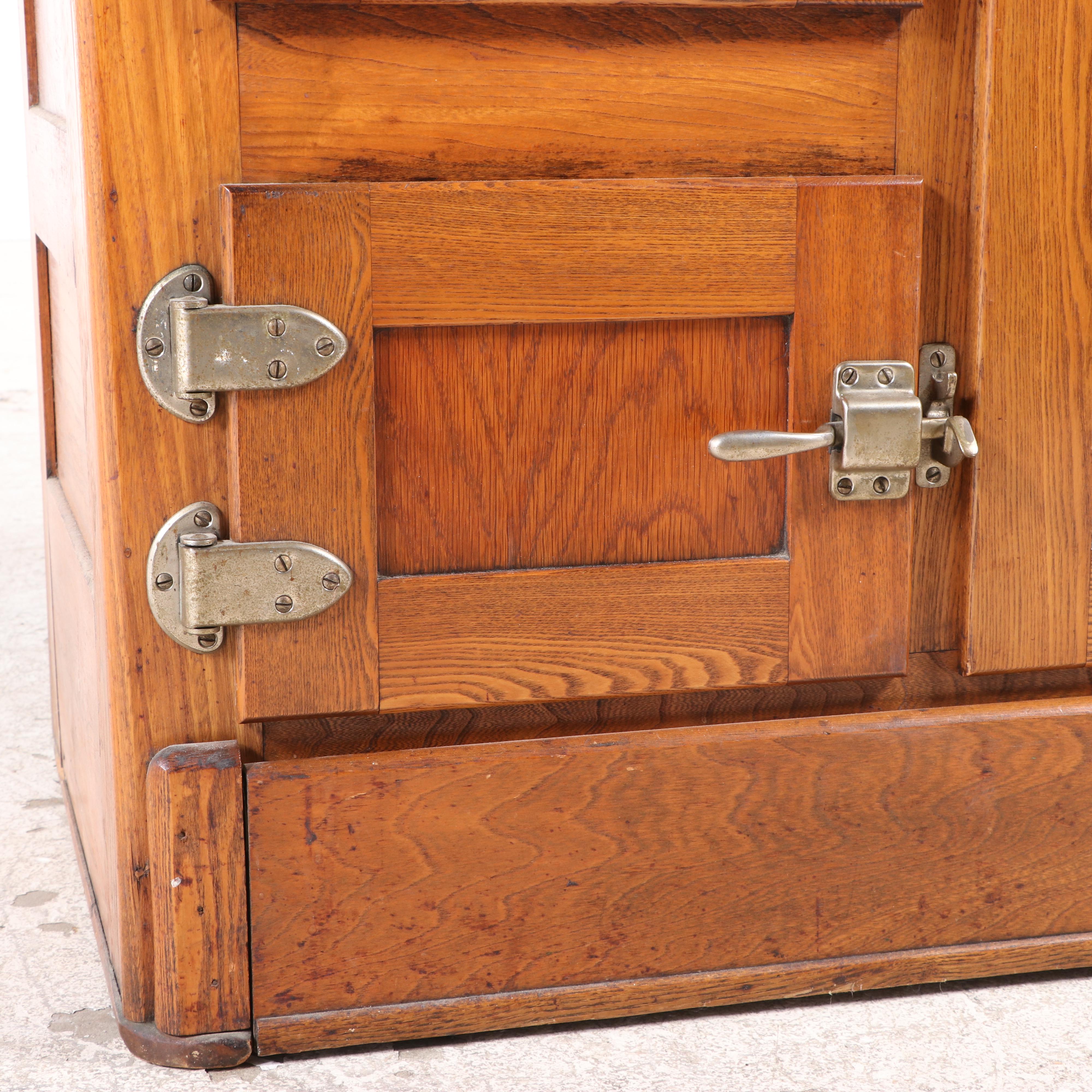 Leonard Refrigerator Co. "Polar King" Paneled Oak Three-Door Ice Box