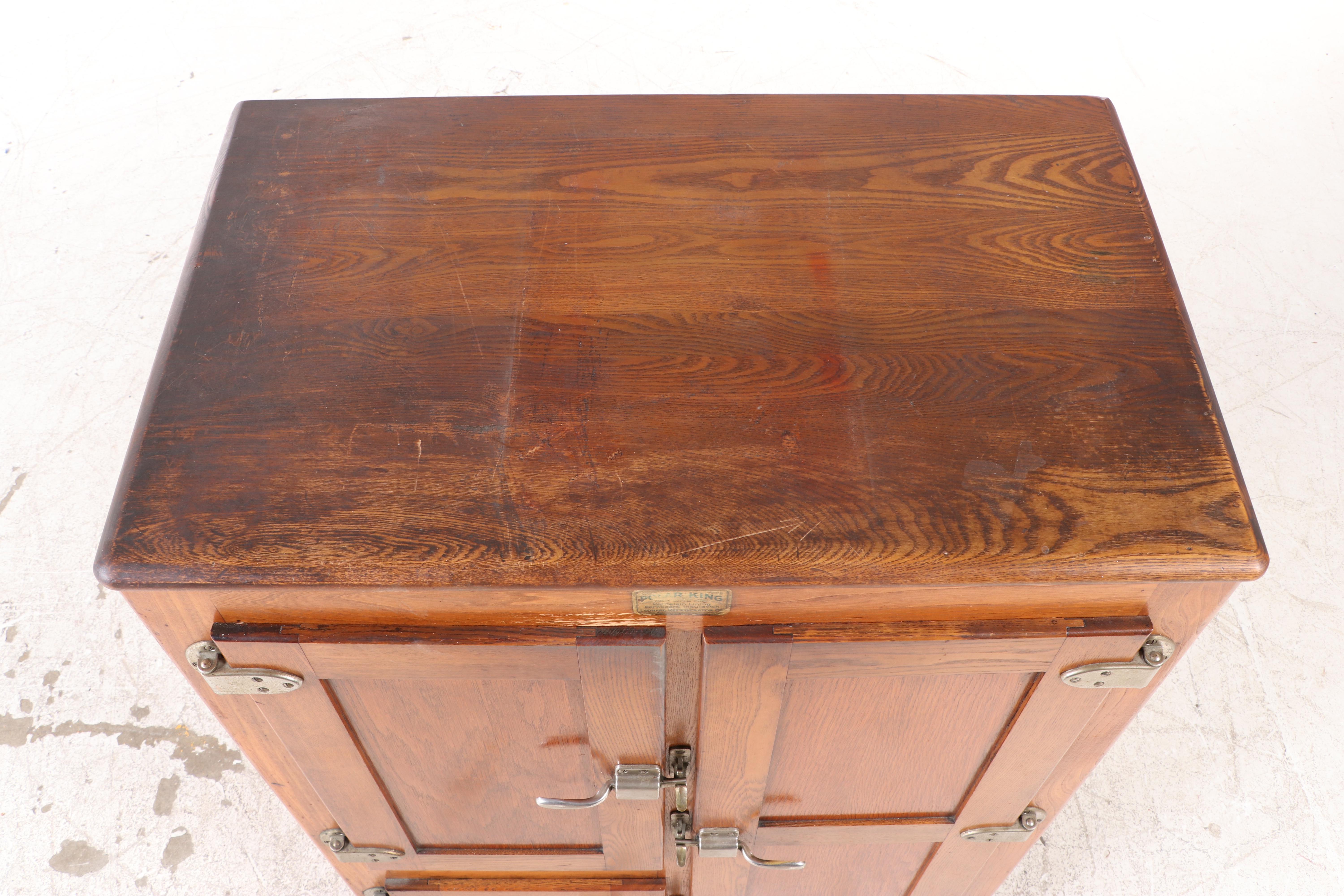 Leonard Refrigerator Co. "Polar King" Paneled Oak Three-Door Ice Box