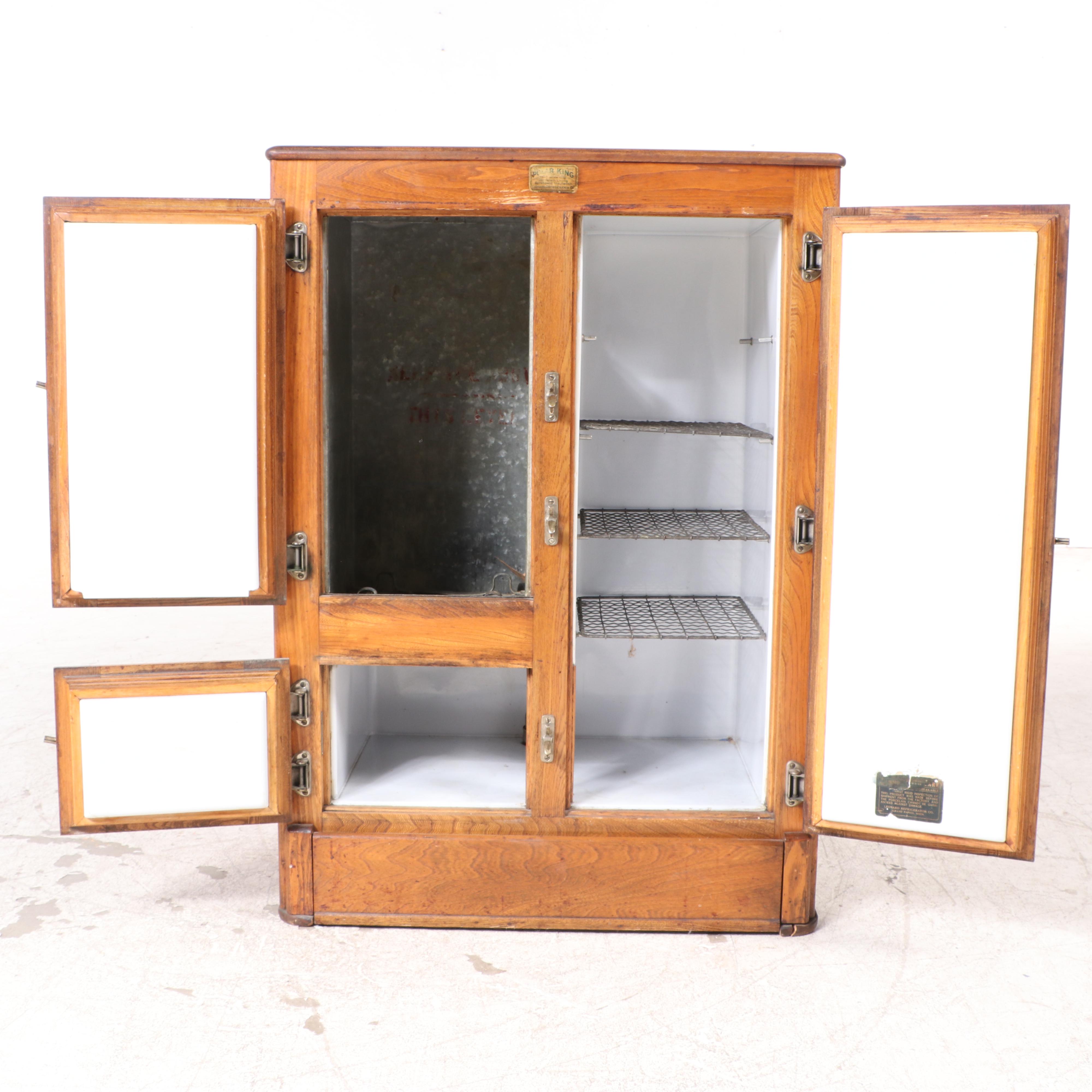 Leonard Refrigerator Co. "Polar King" Paneled Oak Three-Door Ice Box