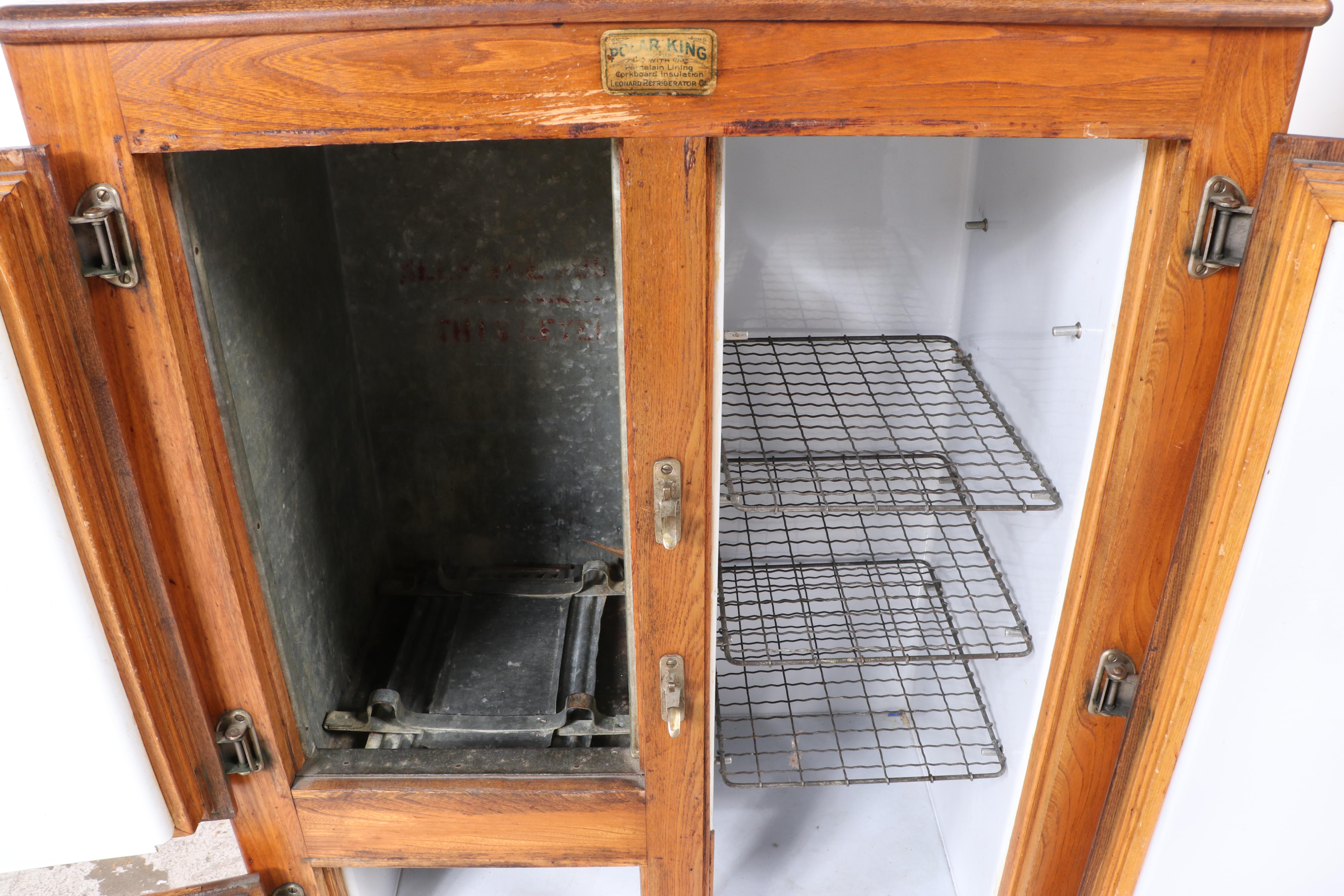 Leonard Refrigerator Co. "Polar King" Paneled Oak Three-Door Ice Box