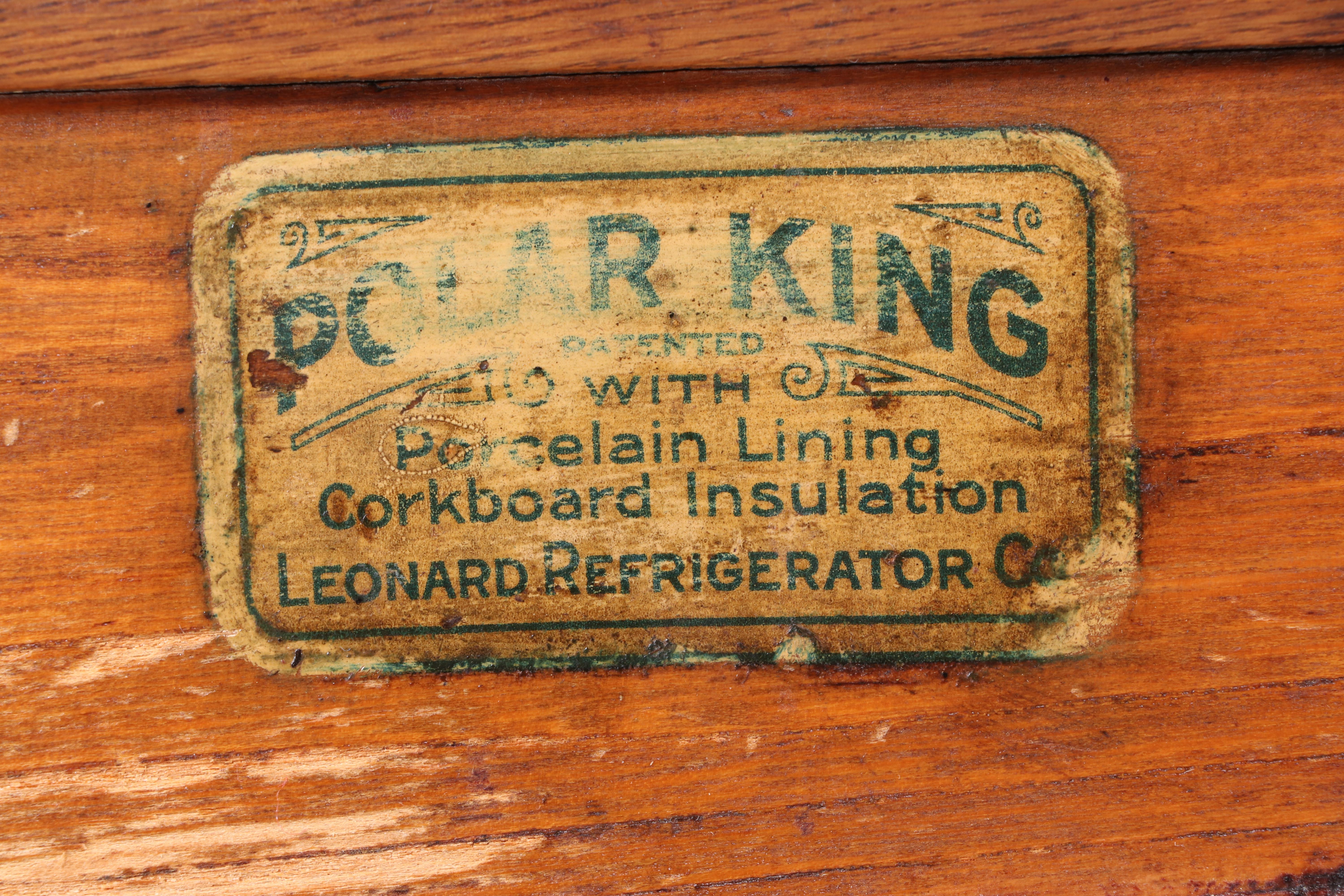 Leonard Refrigerator Co. "Polar King" Paneled Oak Three-Door Ice Box