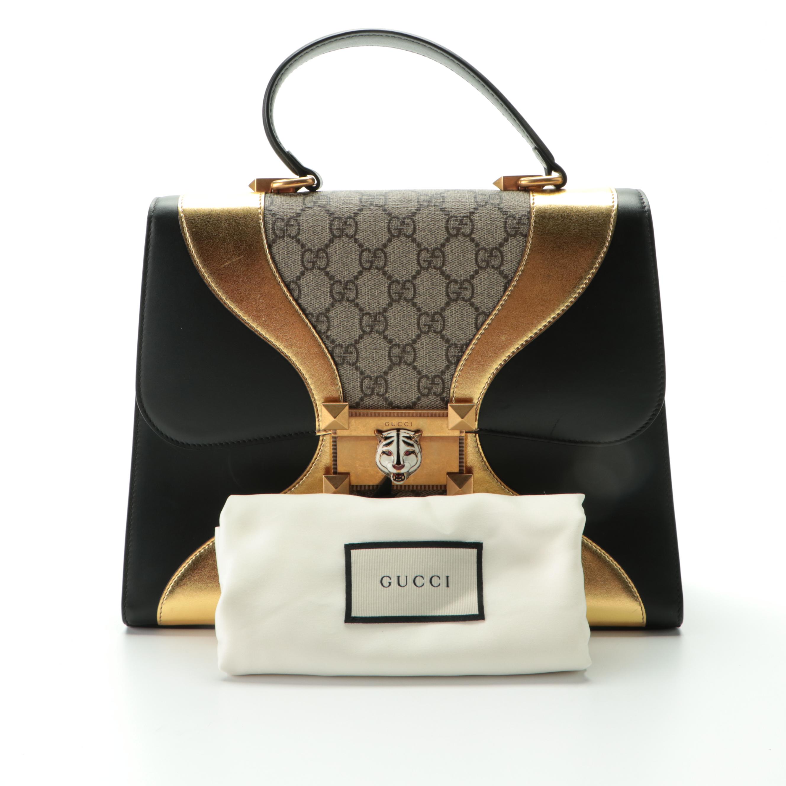 Gucci Osiride Top Handle Bag in GG Supreme Canvas and Two-Tone Leather
