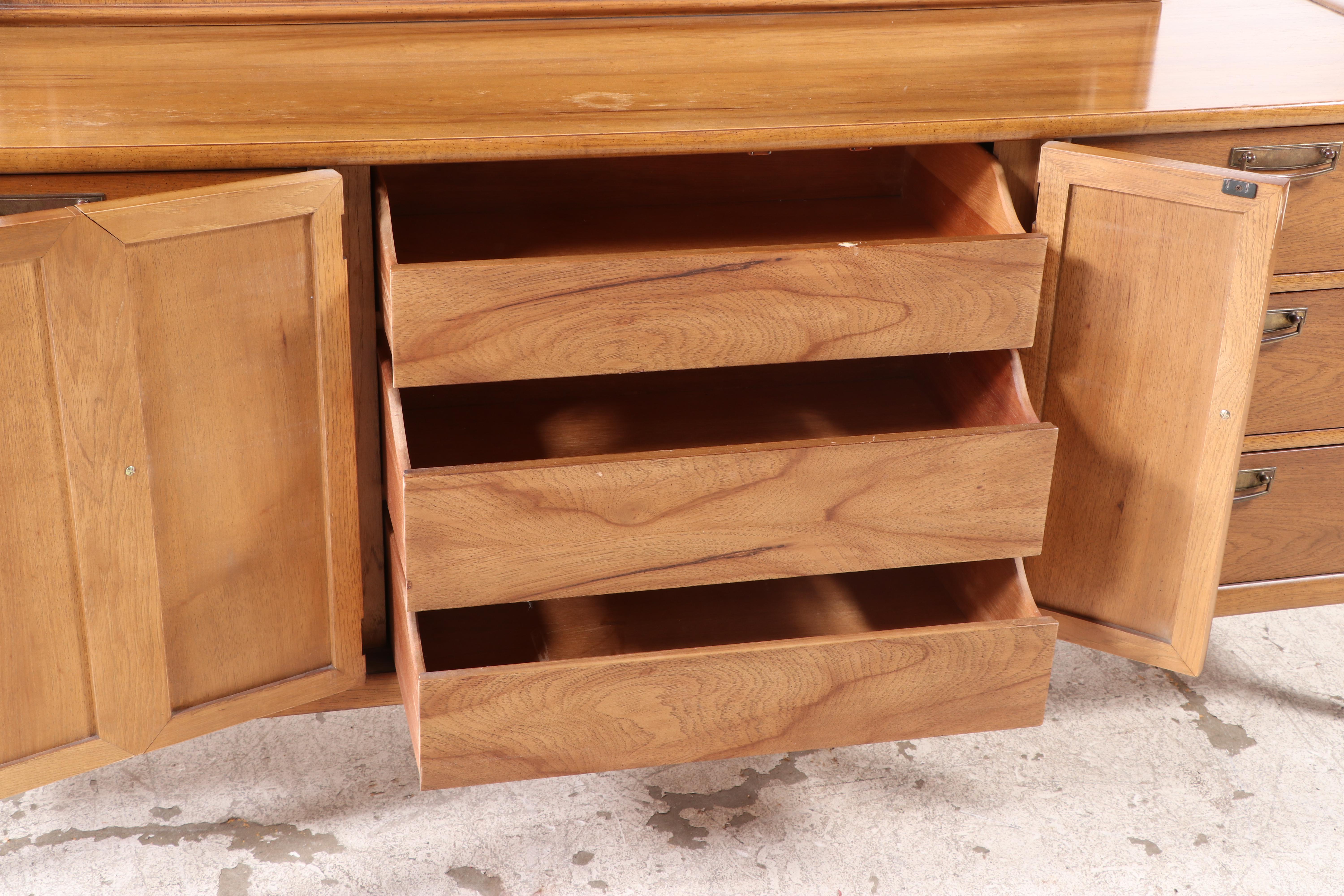 Broyhill Premier "Diamond Head" Mid Century Modern Pecan Nine-Drawer Dresser