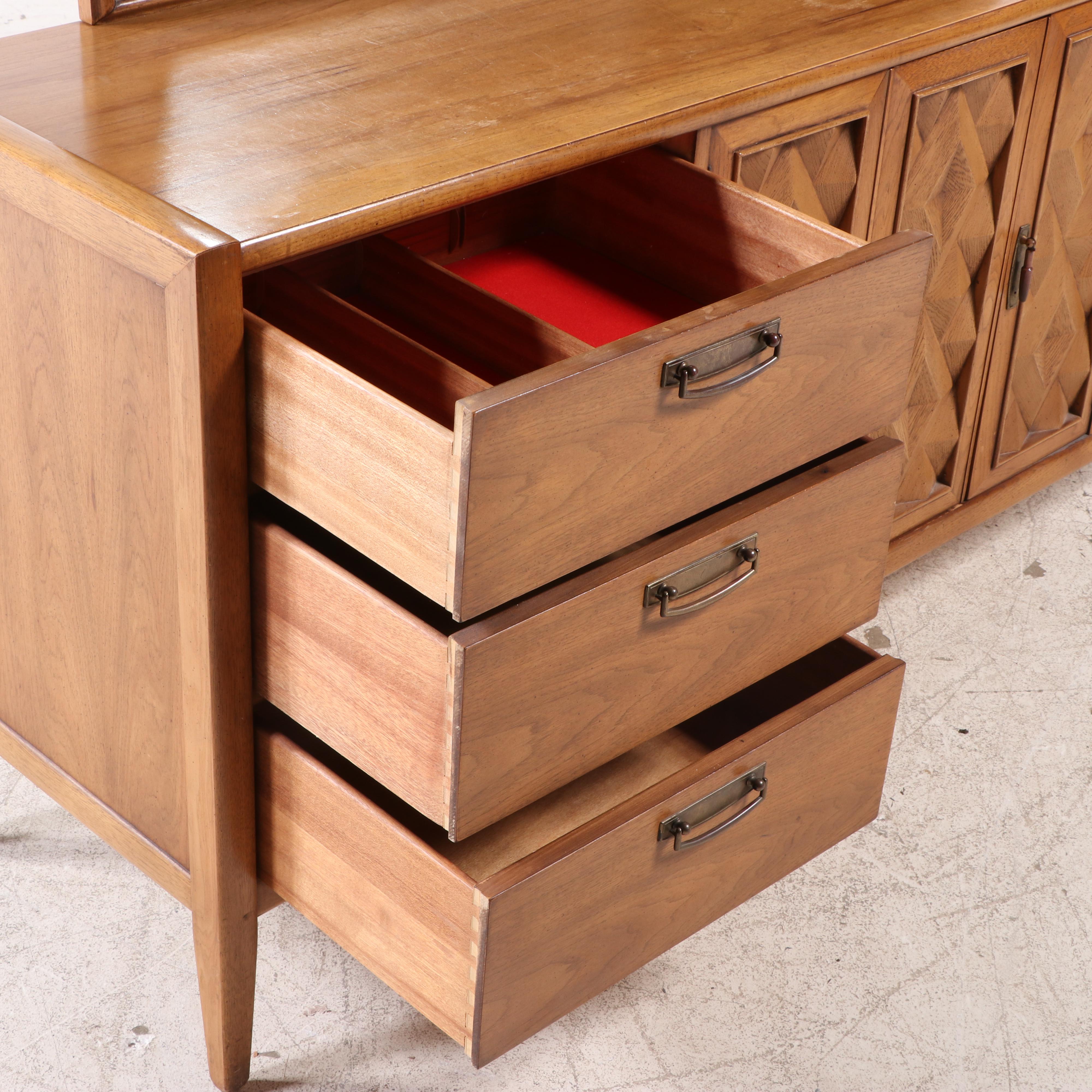 Broyhill Premier "Diamond Head" Mid Century Modern Pecan Nine-Drawer Dresser