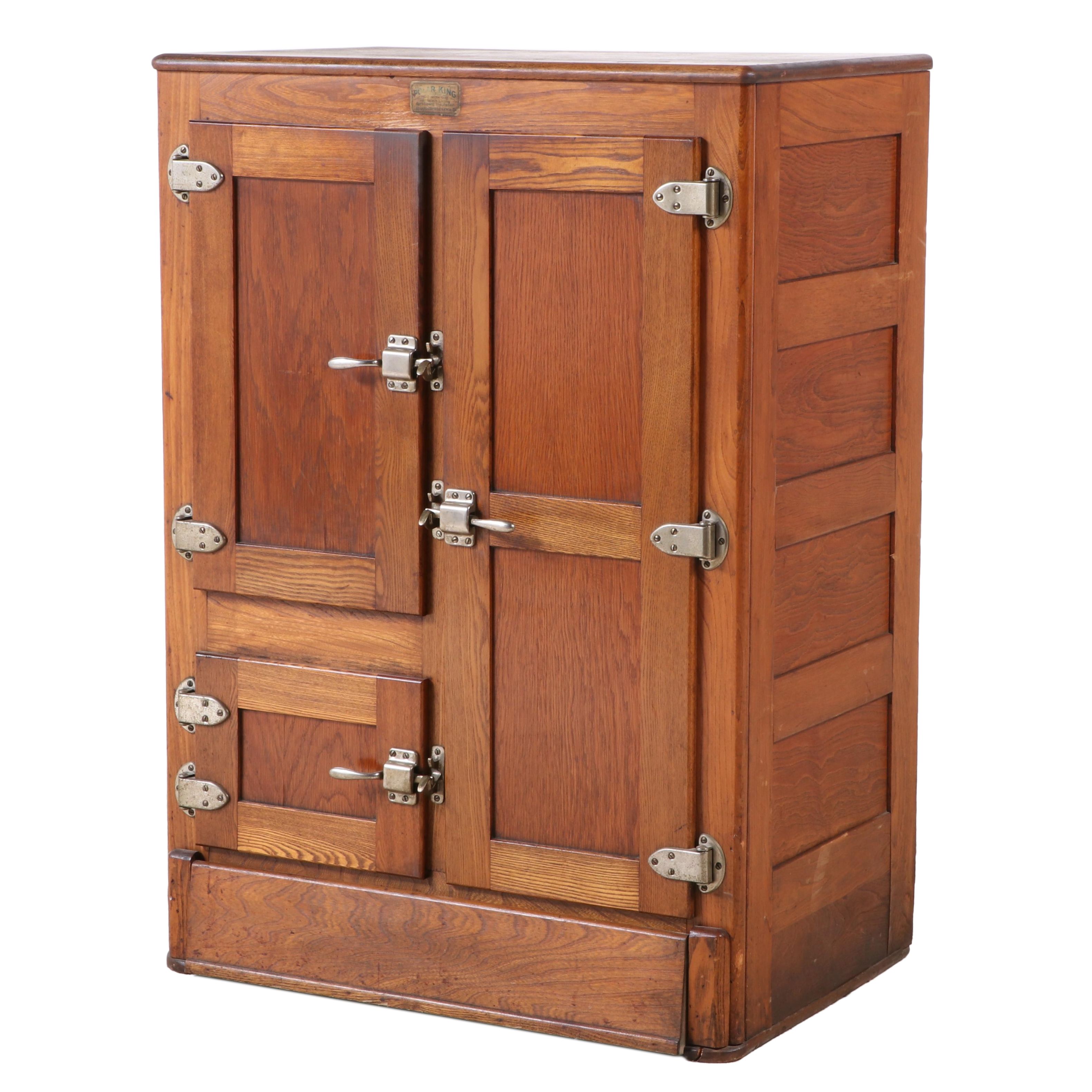 Leonard Refrigerator Co. "Polar King" Paneled Oak Three-Door Ice Box