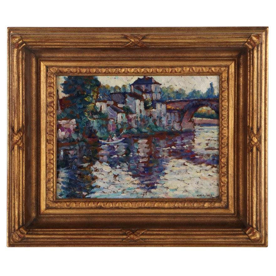 Clarence Montfort Gihon Post Impressionist Oil Painting of River Scene