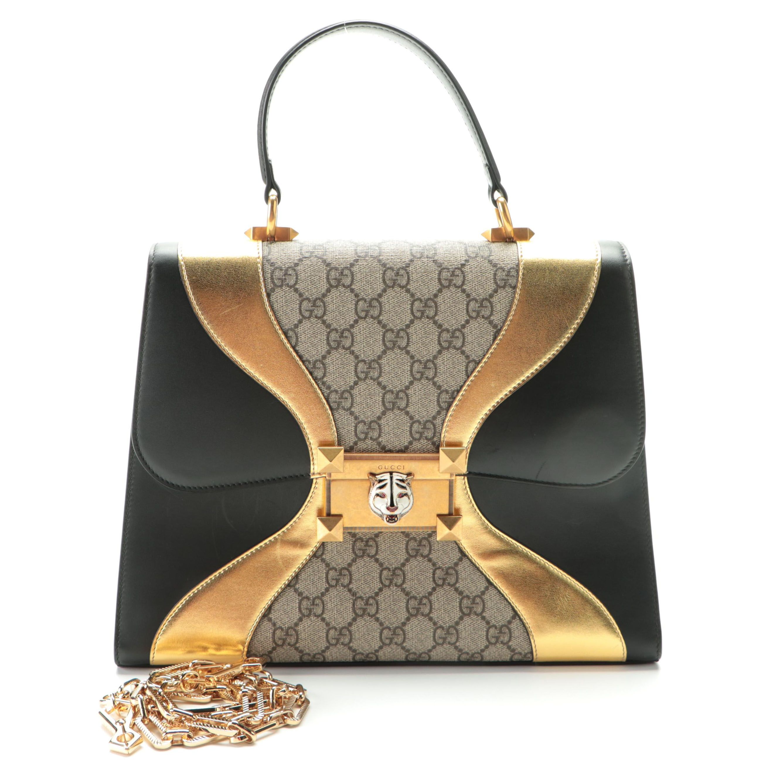 Gucci Osiride Top Handle Bag in GG Supreme Canvas and Two-Tone Leather