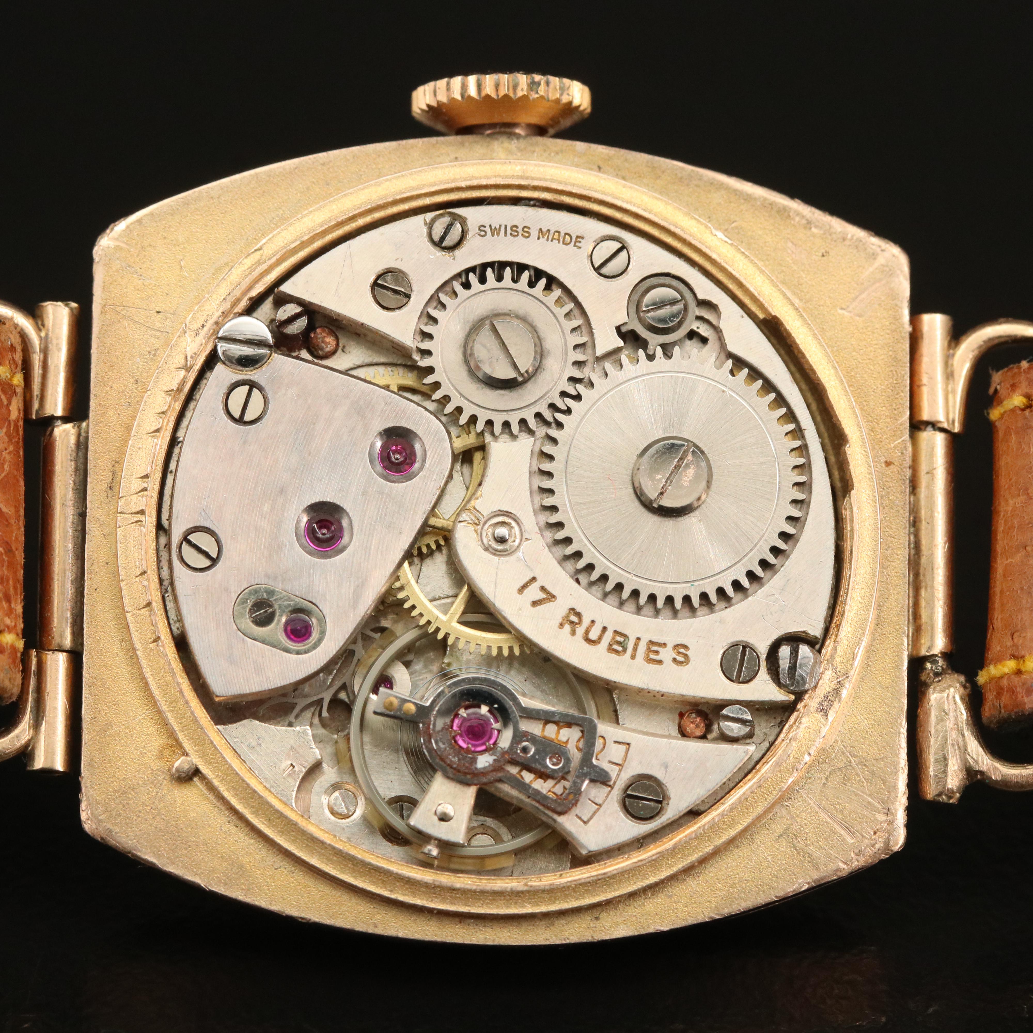 Rolex 9K Rose Gold Stem Wind Cushion Shaped Watch