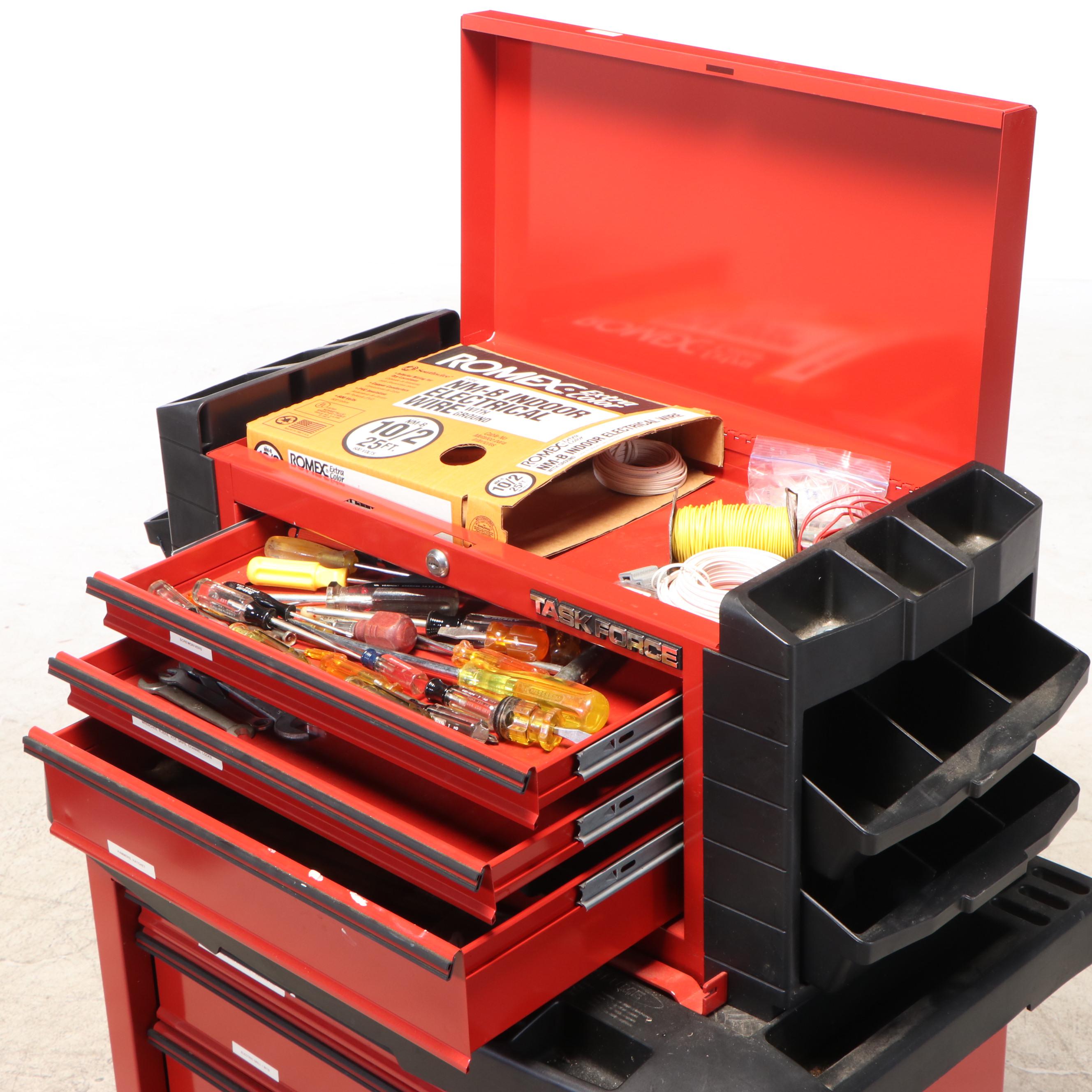 Task Force Tool Storage Cart with Tool Assortment and Skil Sawhorses