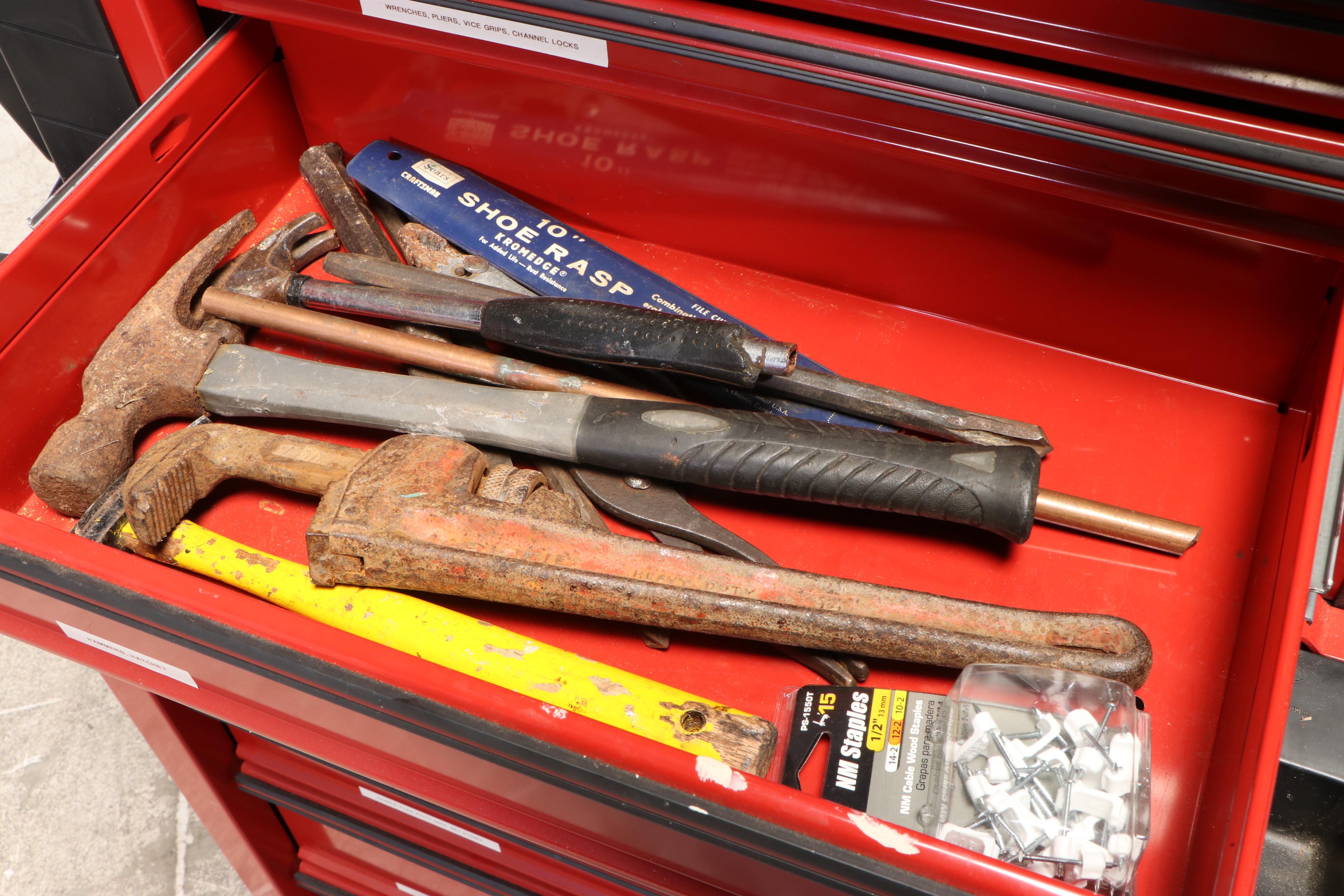 Task Force Tool Storage Cart with Tool Assortment and Skil Sawhorses