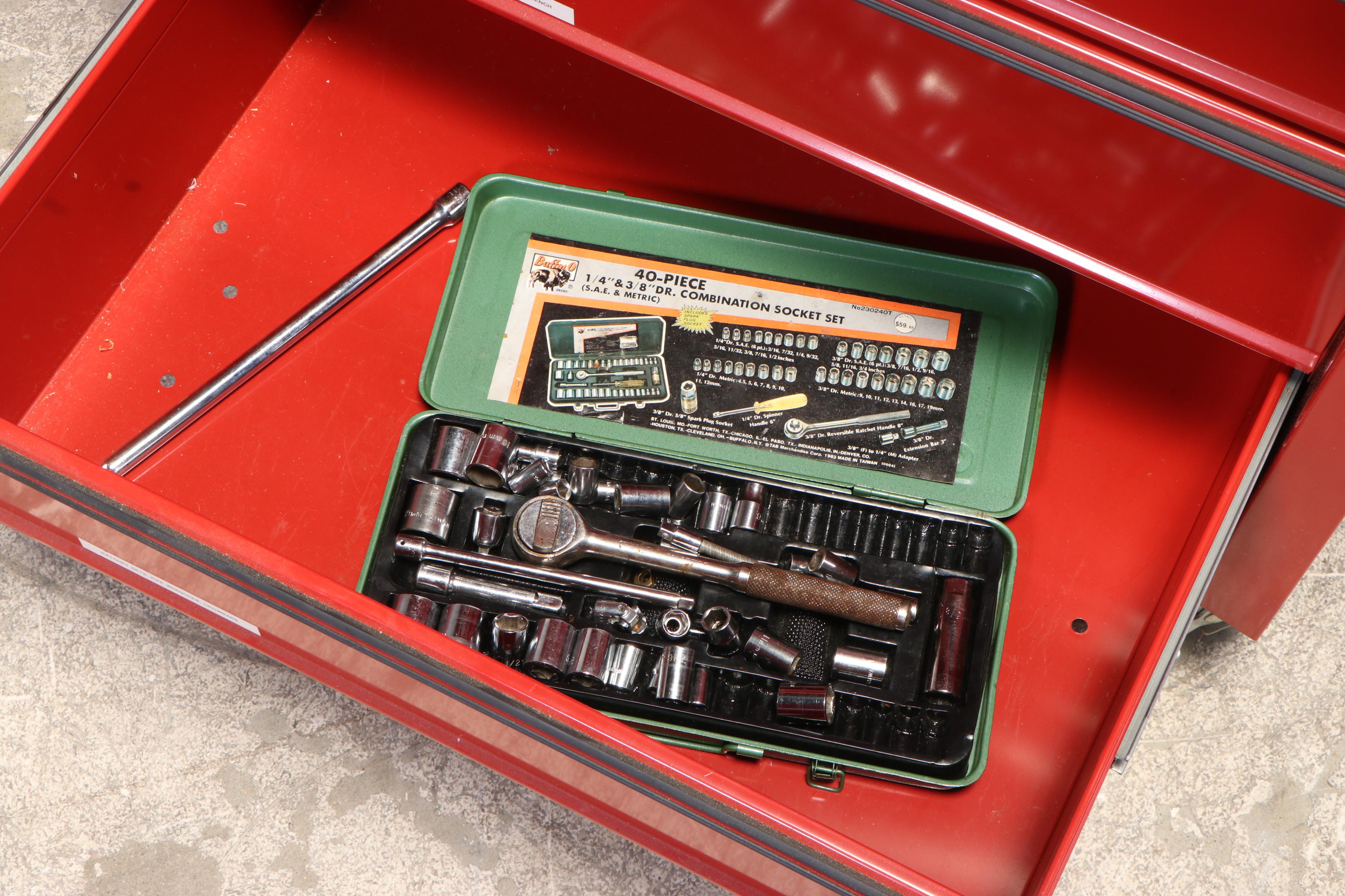 Task Force Tool Storage Cart with Tool Assortment and Skil Sawhorses