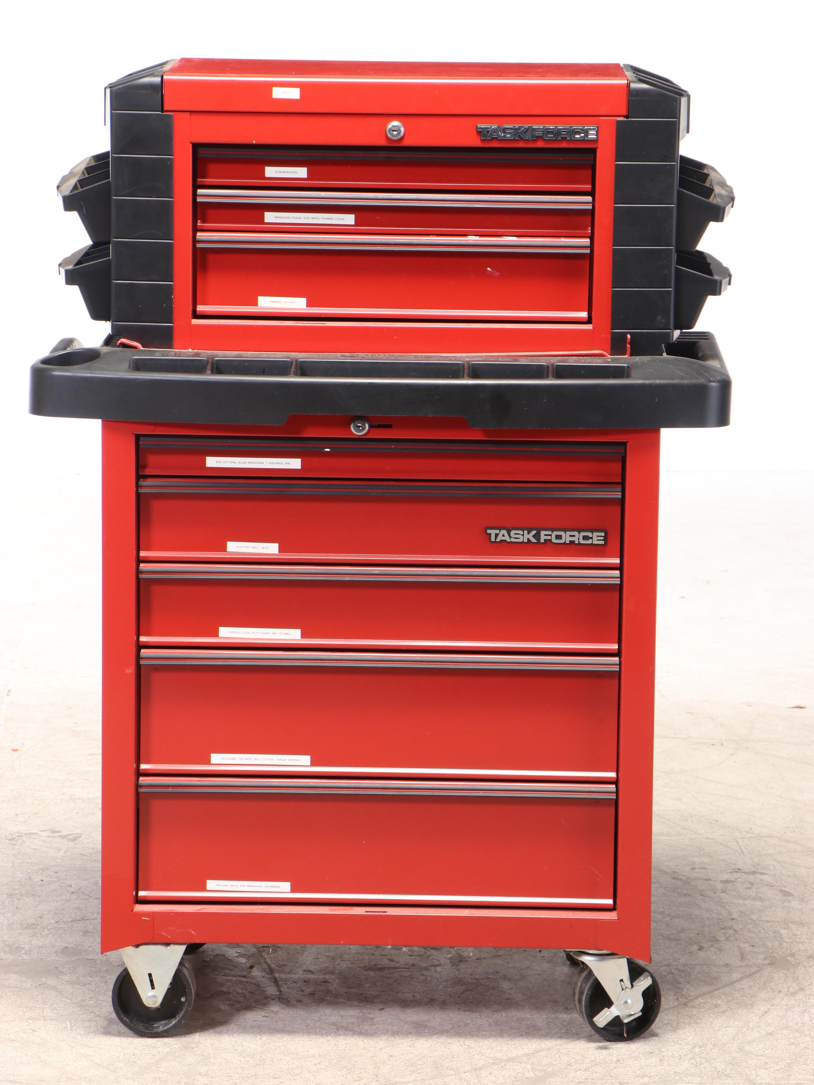 Task Force Tool Storage Cart with Tool Assortment and Skil Sawhorses