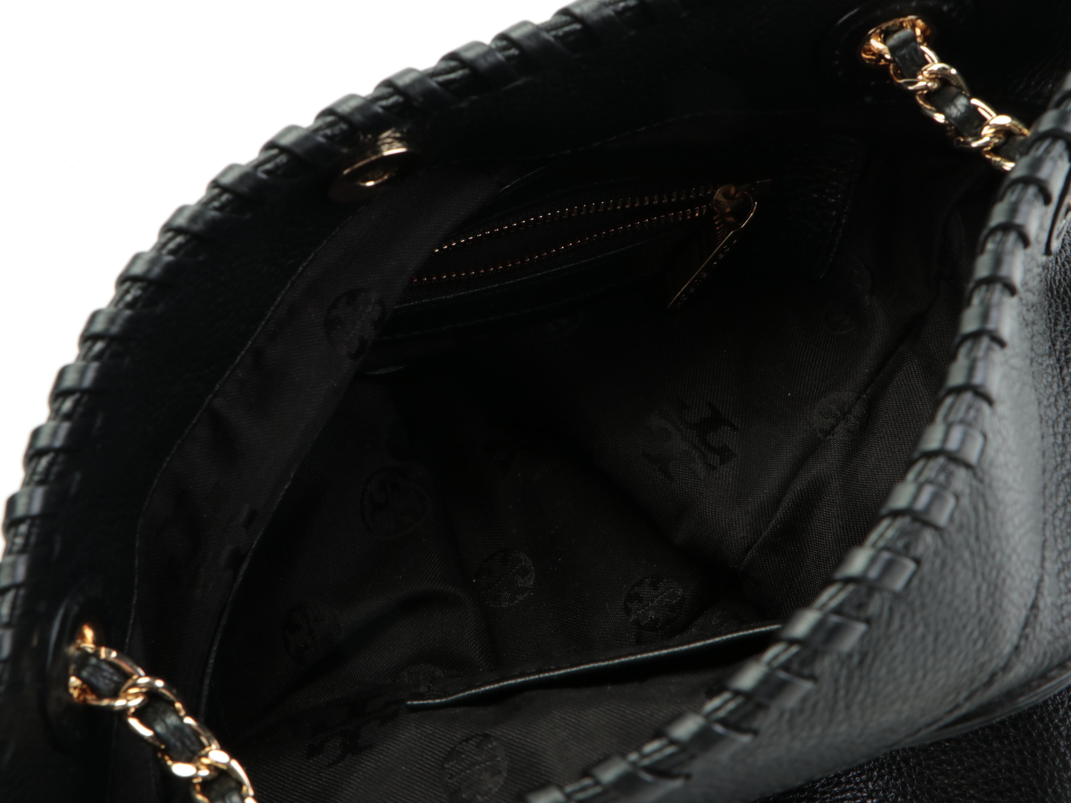 Tory Burch Shoulder Bags in Aubergine and Black Leather Interwoven Chain Straps