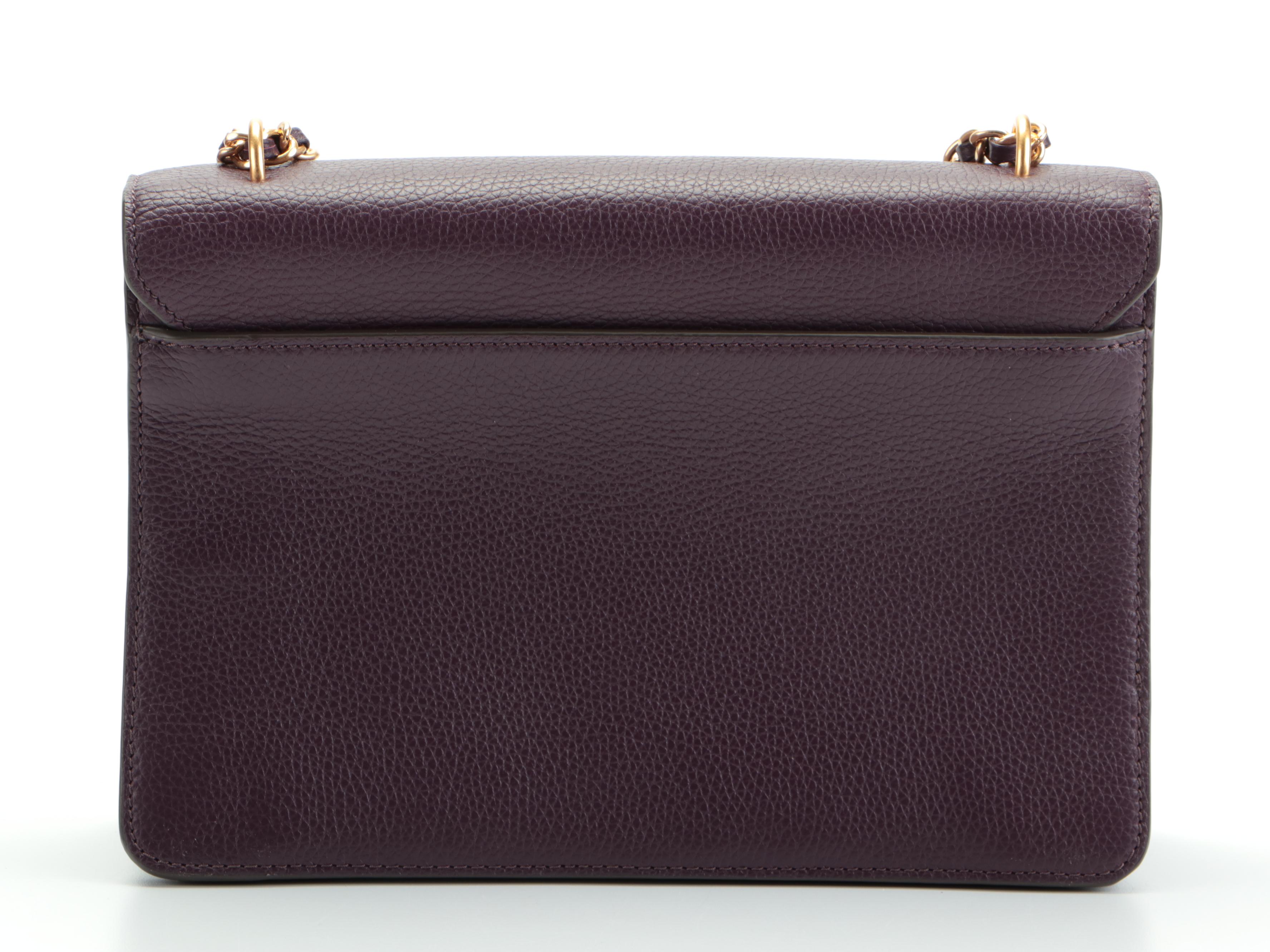 Tory Burch Shoulder Bags in Aubergine and Black Leather Interwoven Chain Straps