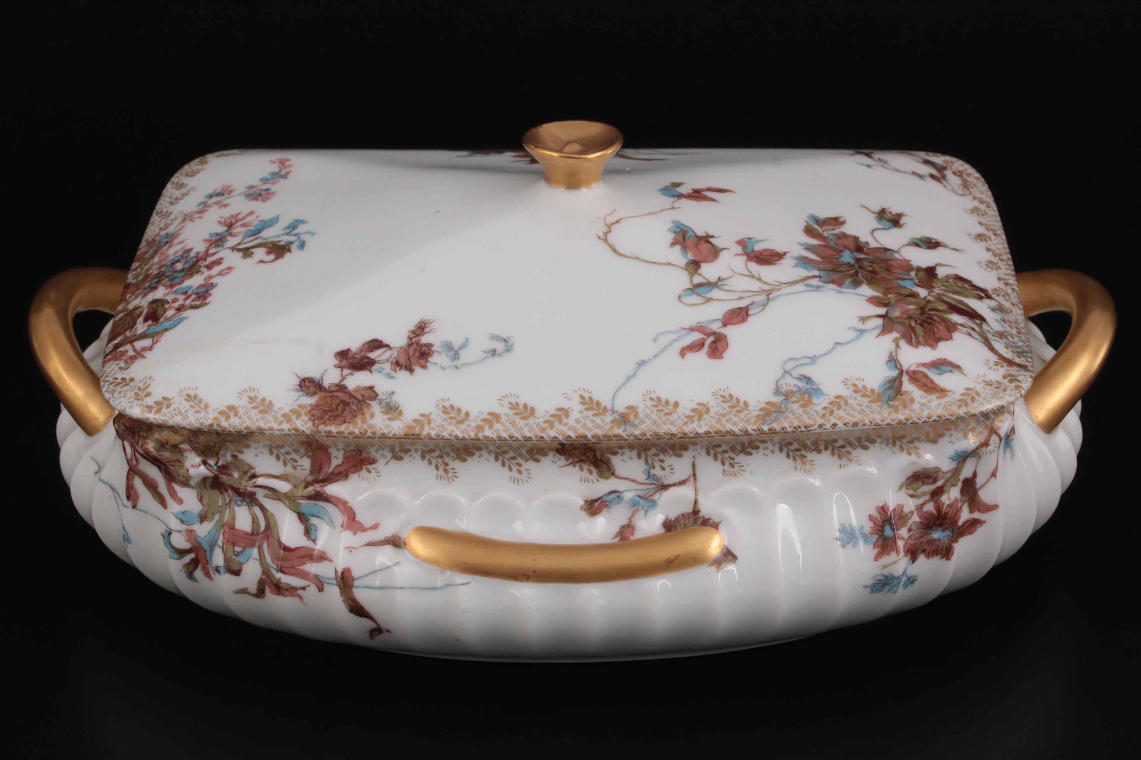 Haviland Limoges Porcelain Covered Serving Dish and Italian Bonbon Dish