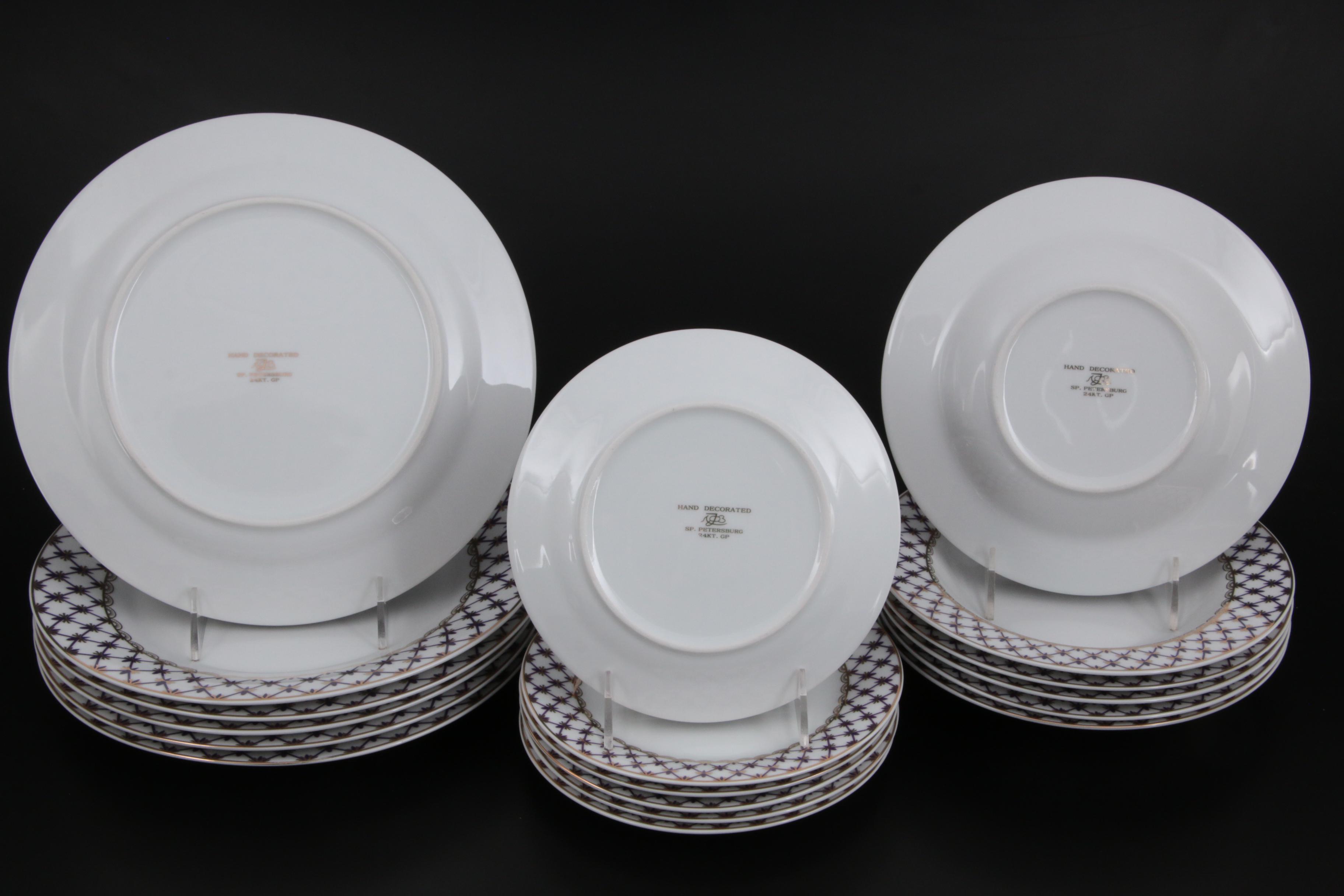 Russian Lomonosov Gold Net Porcelain Dinnerware