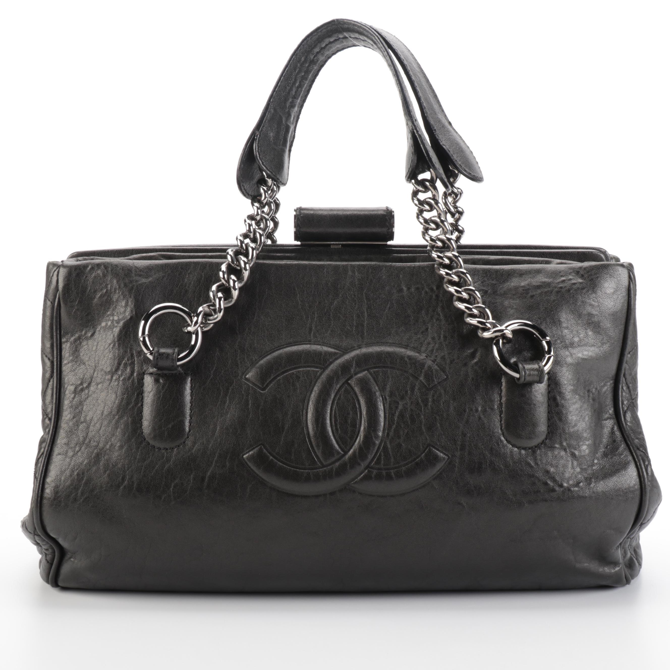 Chanel Perfect Day Hard Frame Tote Bag Large in Black Goatskin