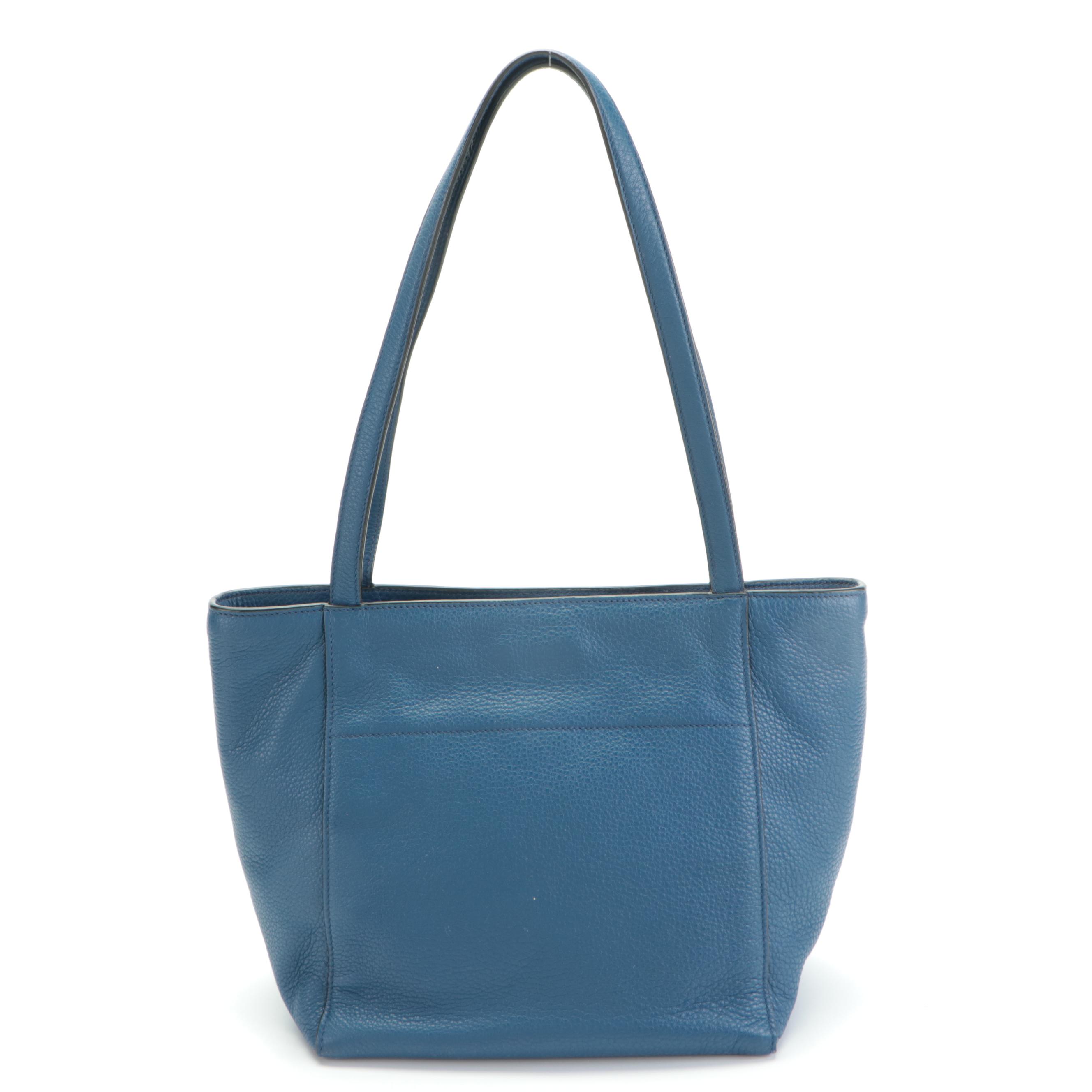 Prada Small Shoulder Tote in Blue Vitello Phenix Leather