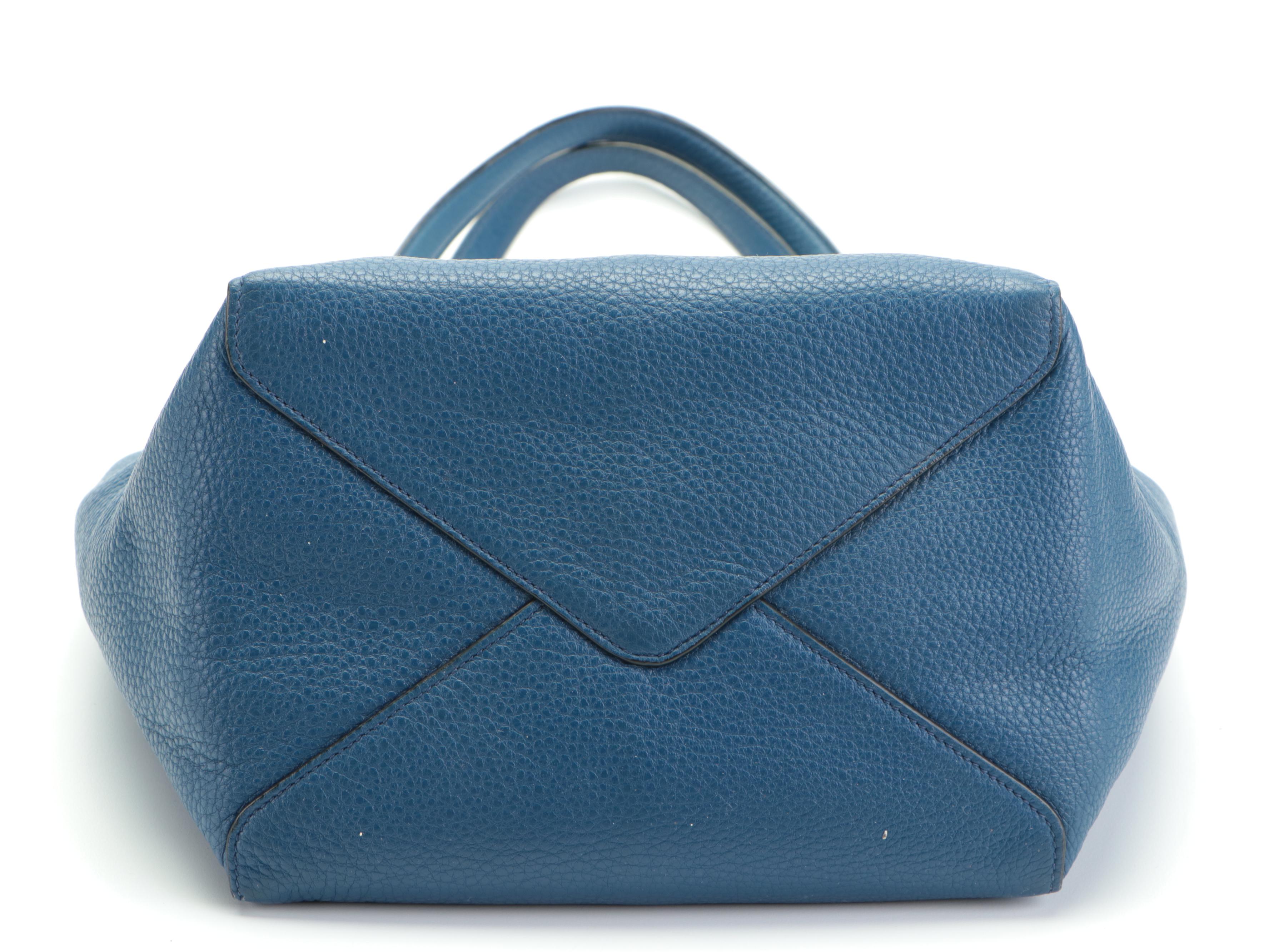 Prada Small Shoulder Tote in Blue Vitello Phenix Leather