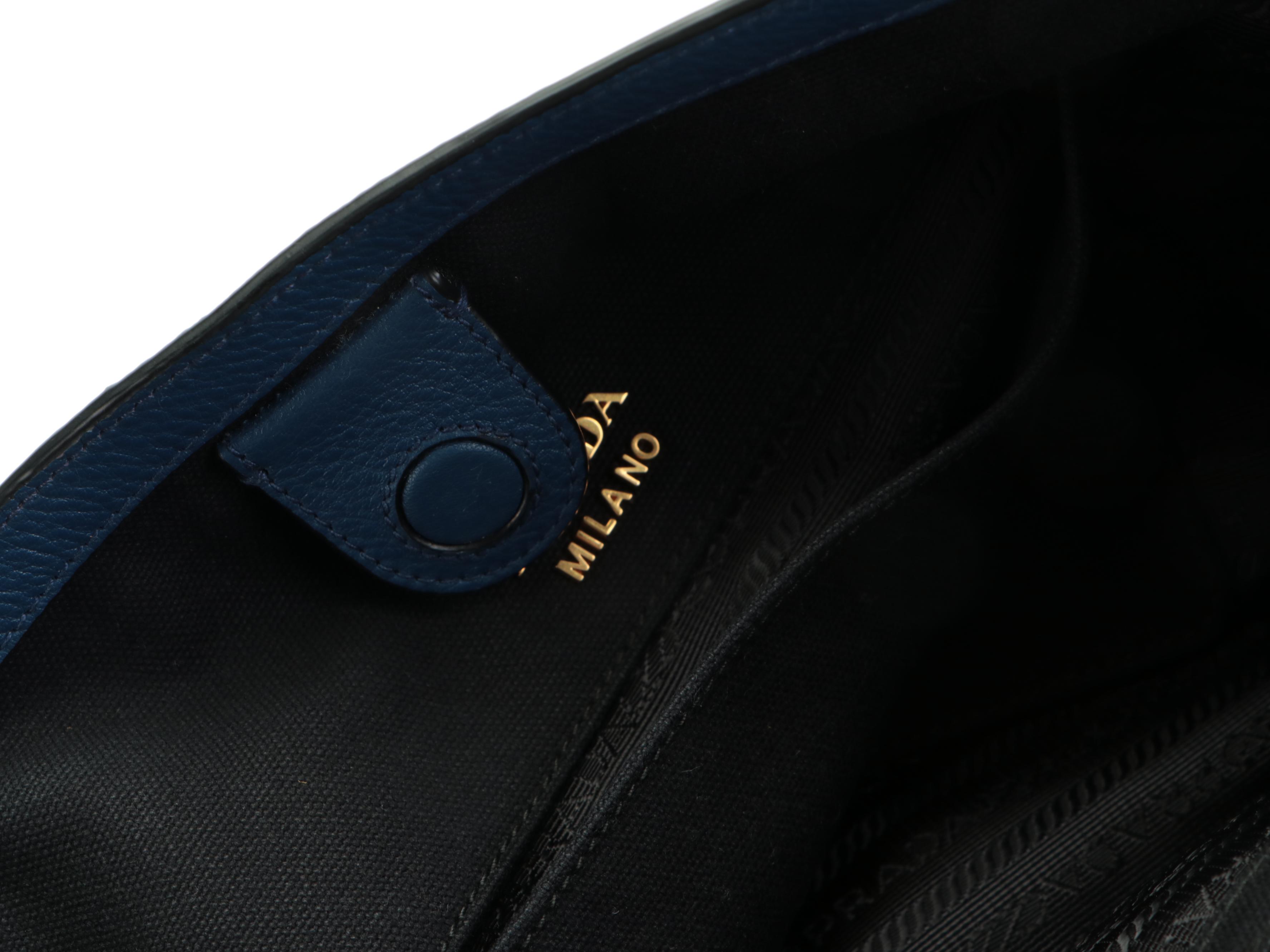 Prada Small Shoulder Tote in Blue Vitello Phenix Leather