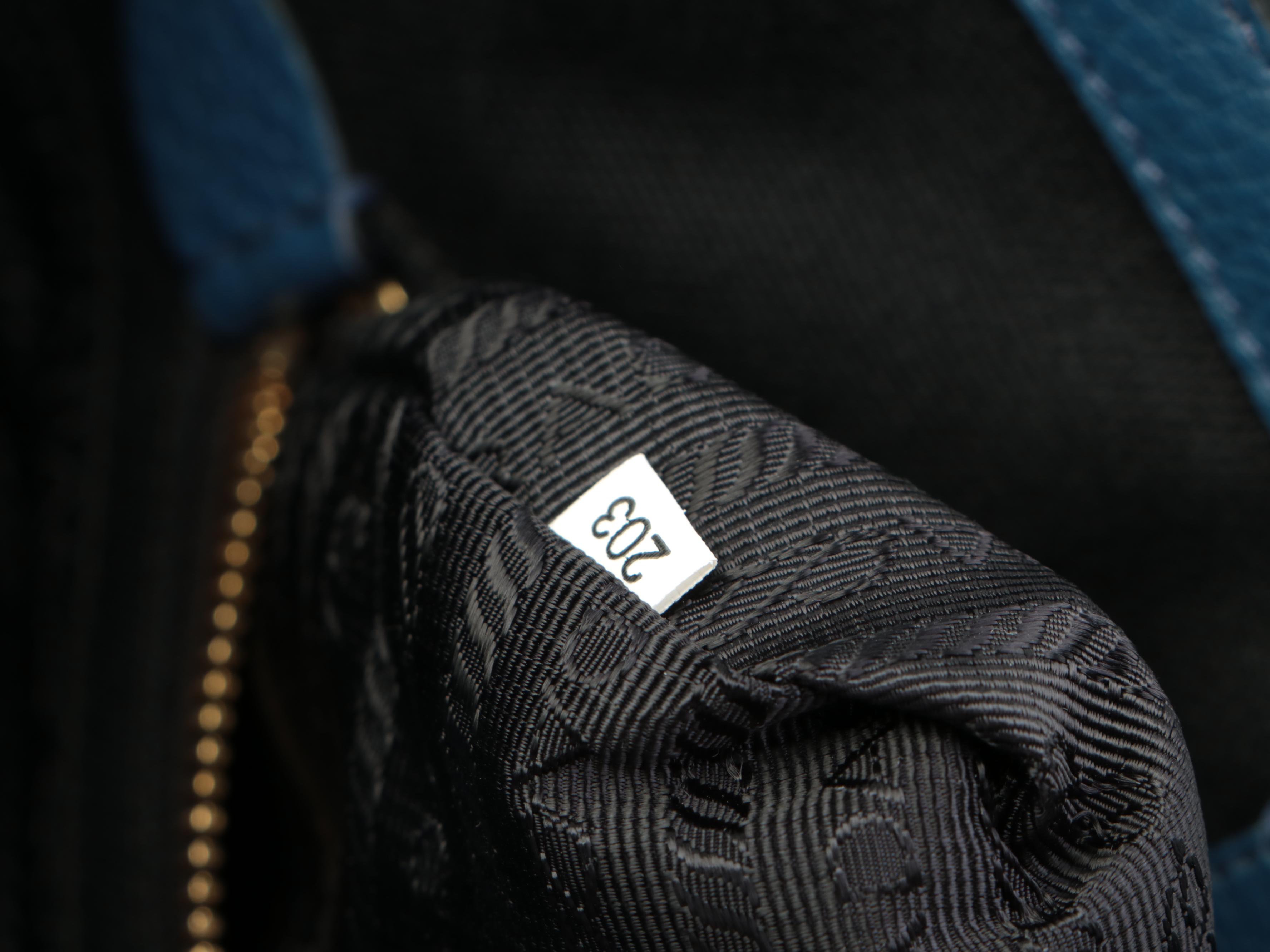 Prada Small Shoulder Tote in Blue Vitello Phenix Leather