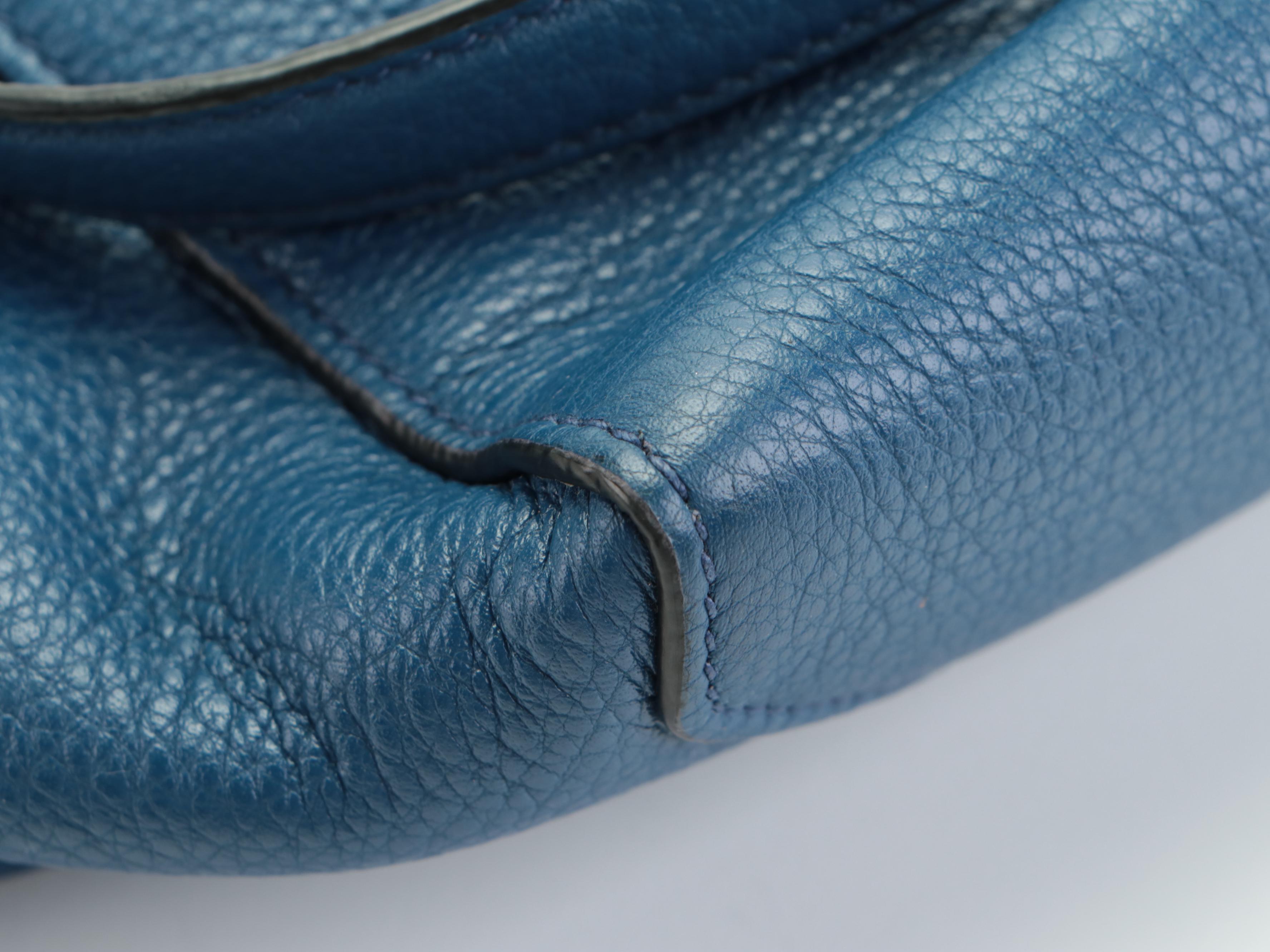 Prada Small Shoulder Tote in Blue Vitello Phenix Leather