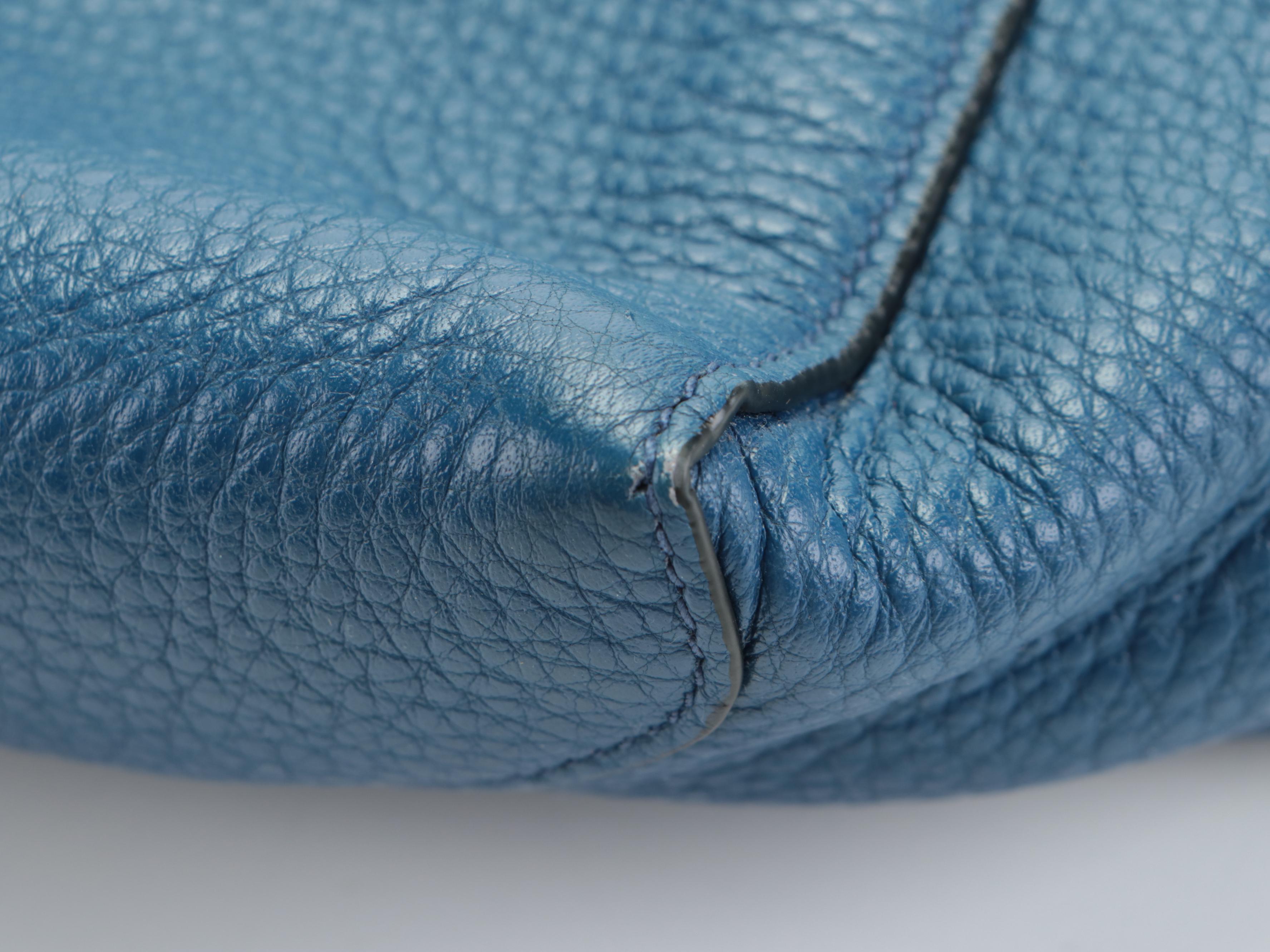 Prada Small Shoulder Tote in Blue Vitello Phenix Leather