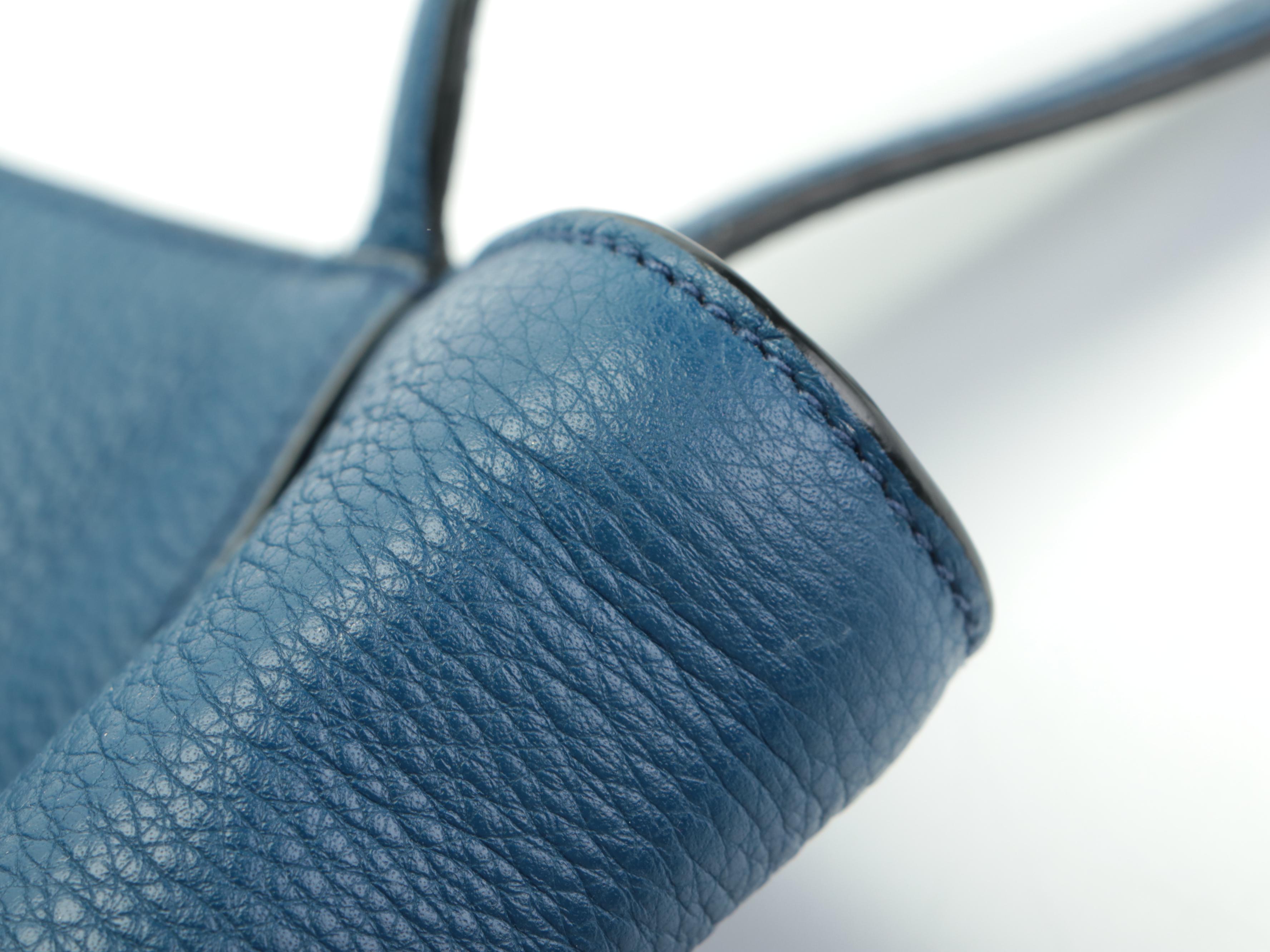 Prada Small Shoulder Tote in Blue Vitello Phenix Leather