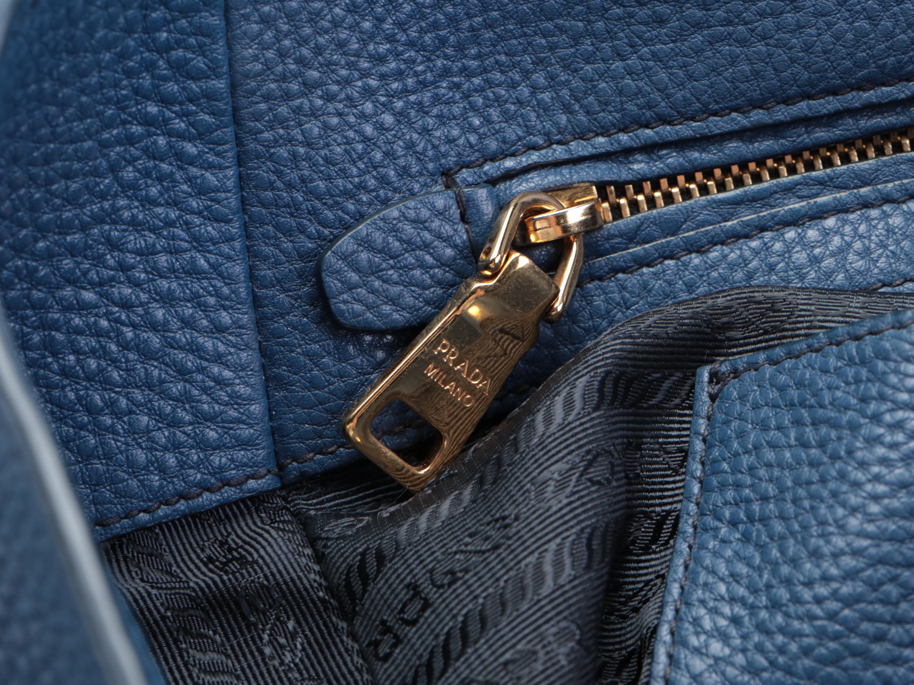 Prada Medium Side Pocket Tote in Blue Vitello Daino Leather