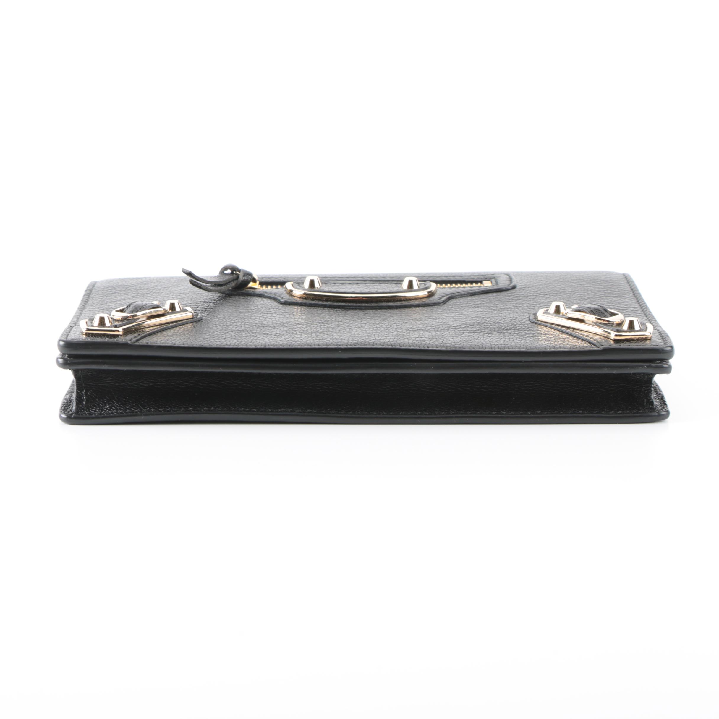 Balenciaga Metallic Edge Wallet on Chain in Black Leather