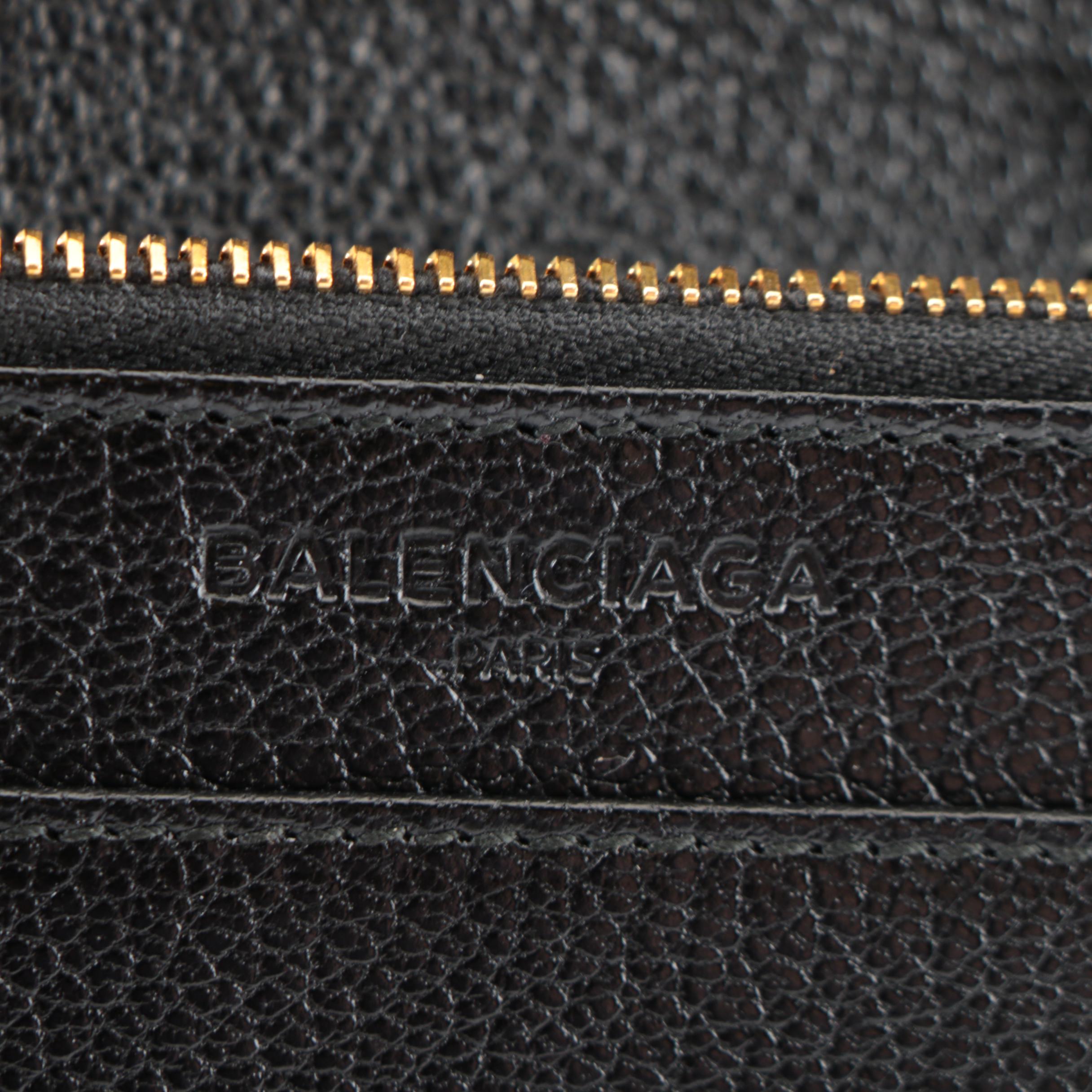 Balenciaga Metallic Edge Wallet on Chain in Black Leather
