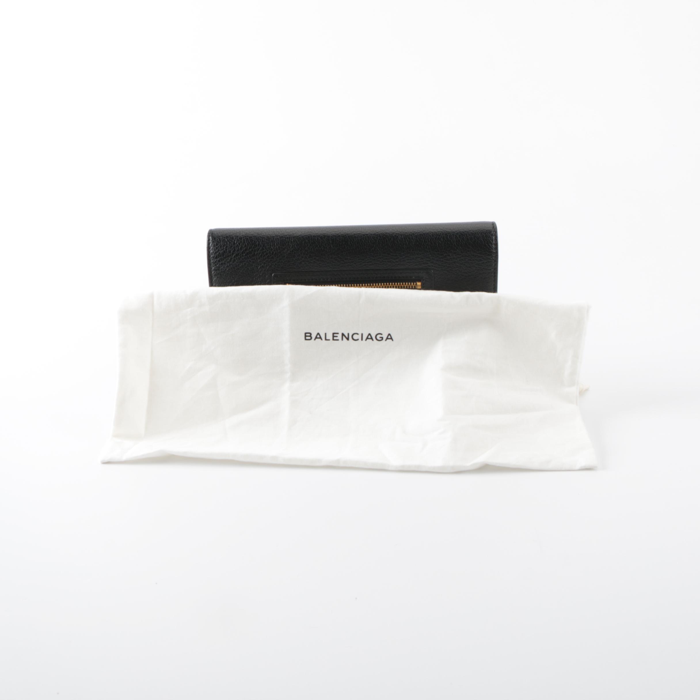 Balenciaga Metallic Edge Wallet on Chain in Black Leather