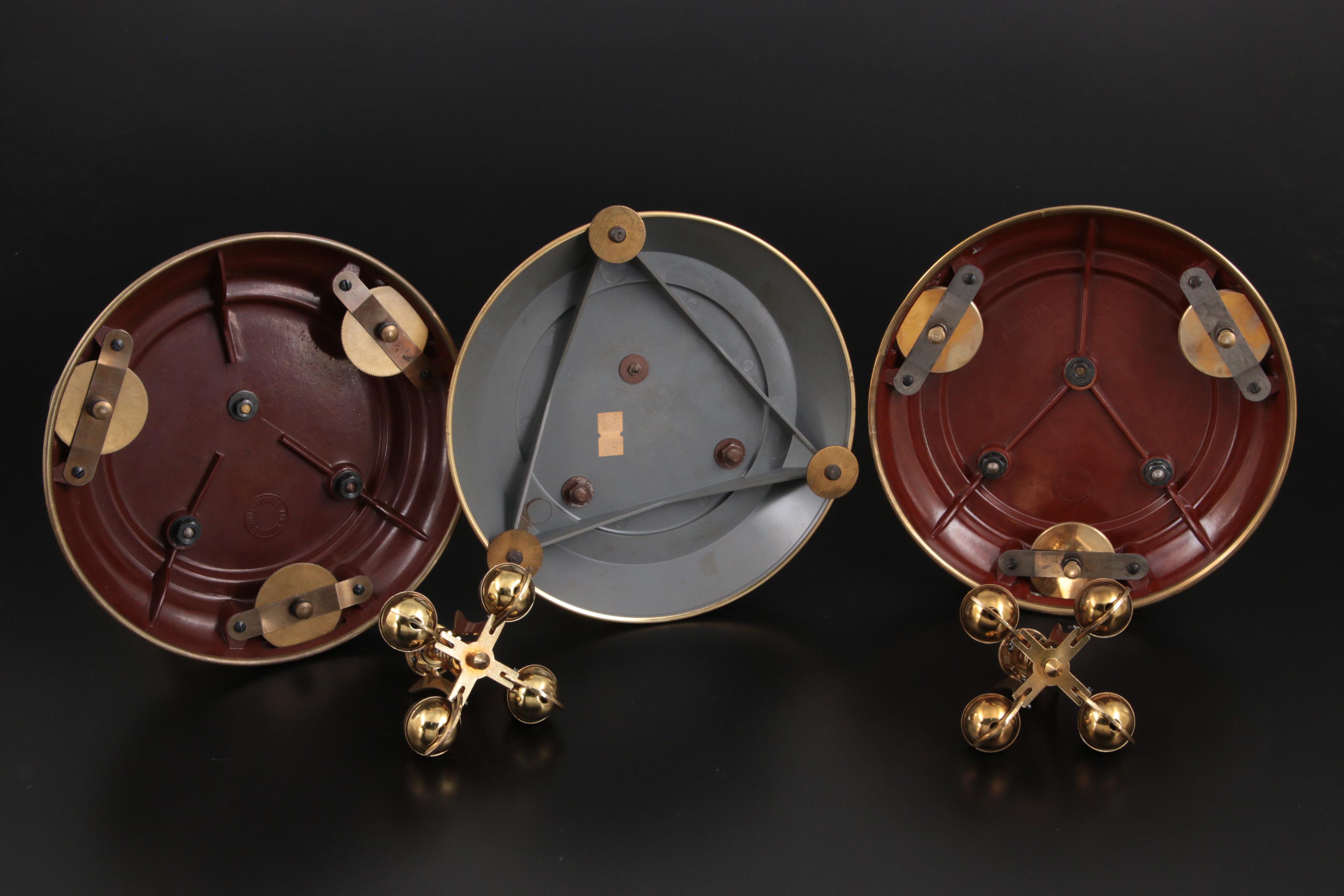 Kundo K&O and Schatz Brass and Glass German Anniversary Clocks, Early/Mid 20th C