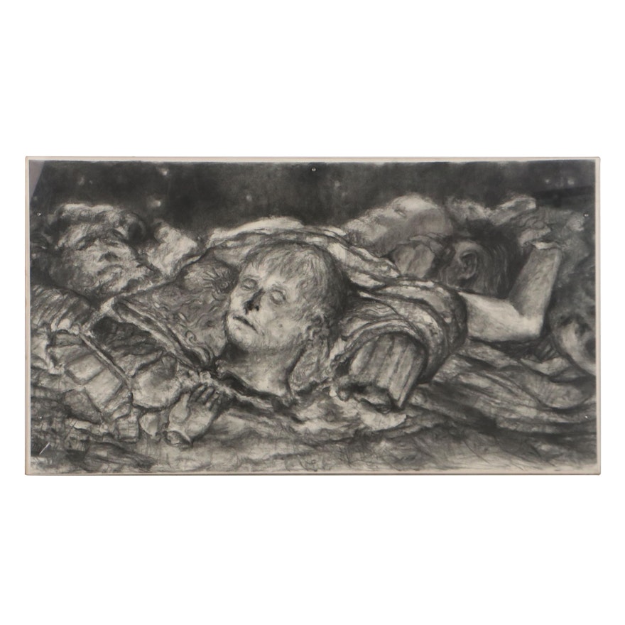 Florence Sanko Hirsch Charcoal Drawing "Felled Caesar," Late 20th Century