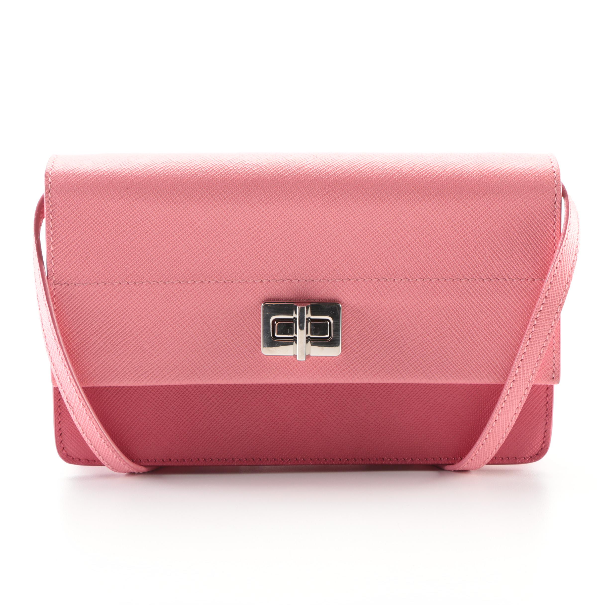 Prada Turn Lock Crossbody in Two Tone Saffiano Leather